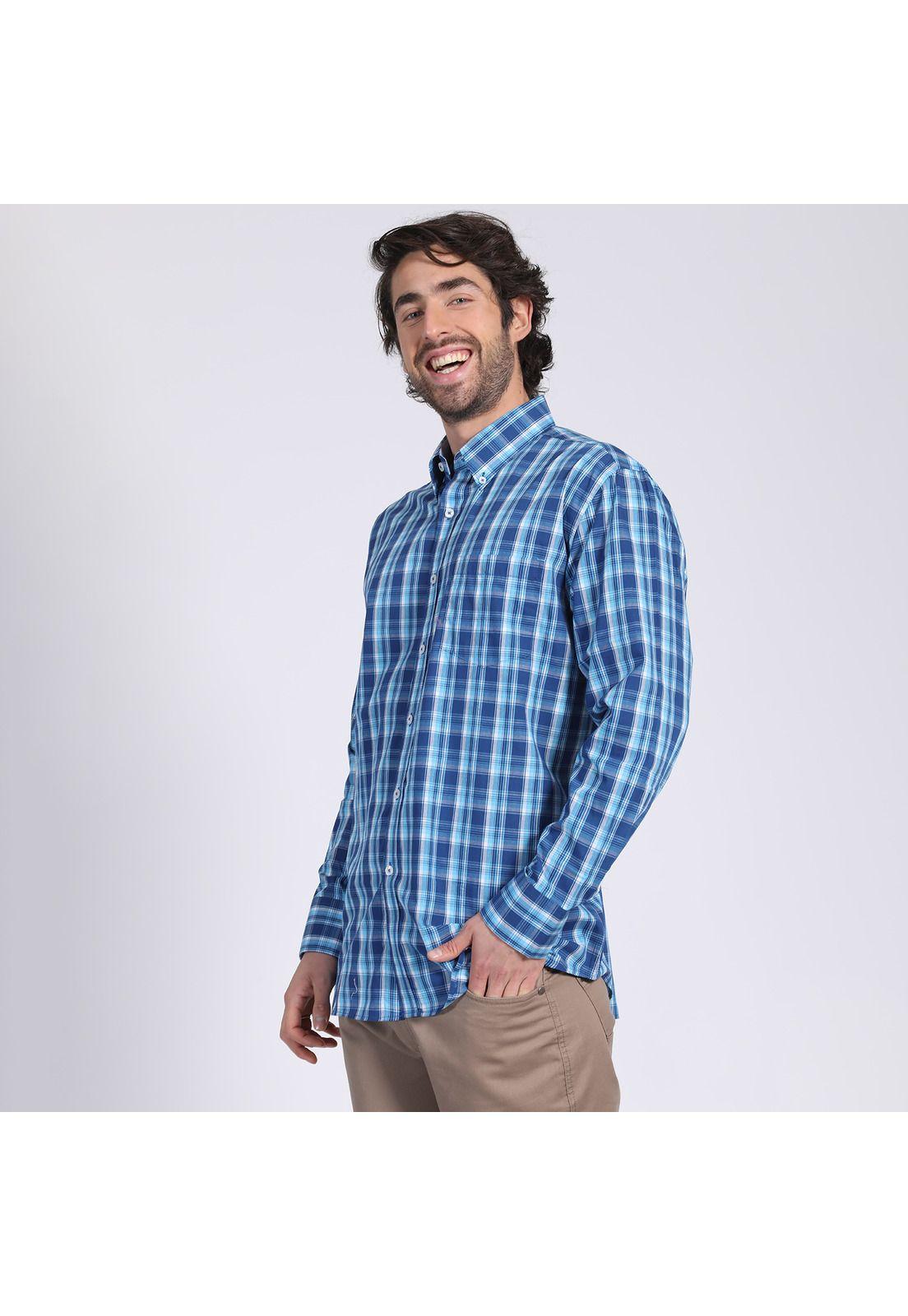 Camisa Manga Larga Fantasía Premium Regular Fit Botón Cuello Azul marino-1