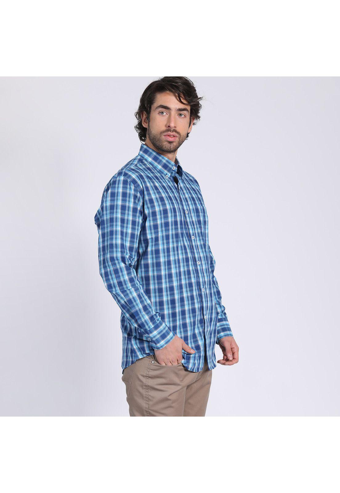 Camisa Manga Larga Fantasía Premium Regular Fit Botón Cuello Azul marino-2