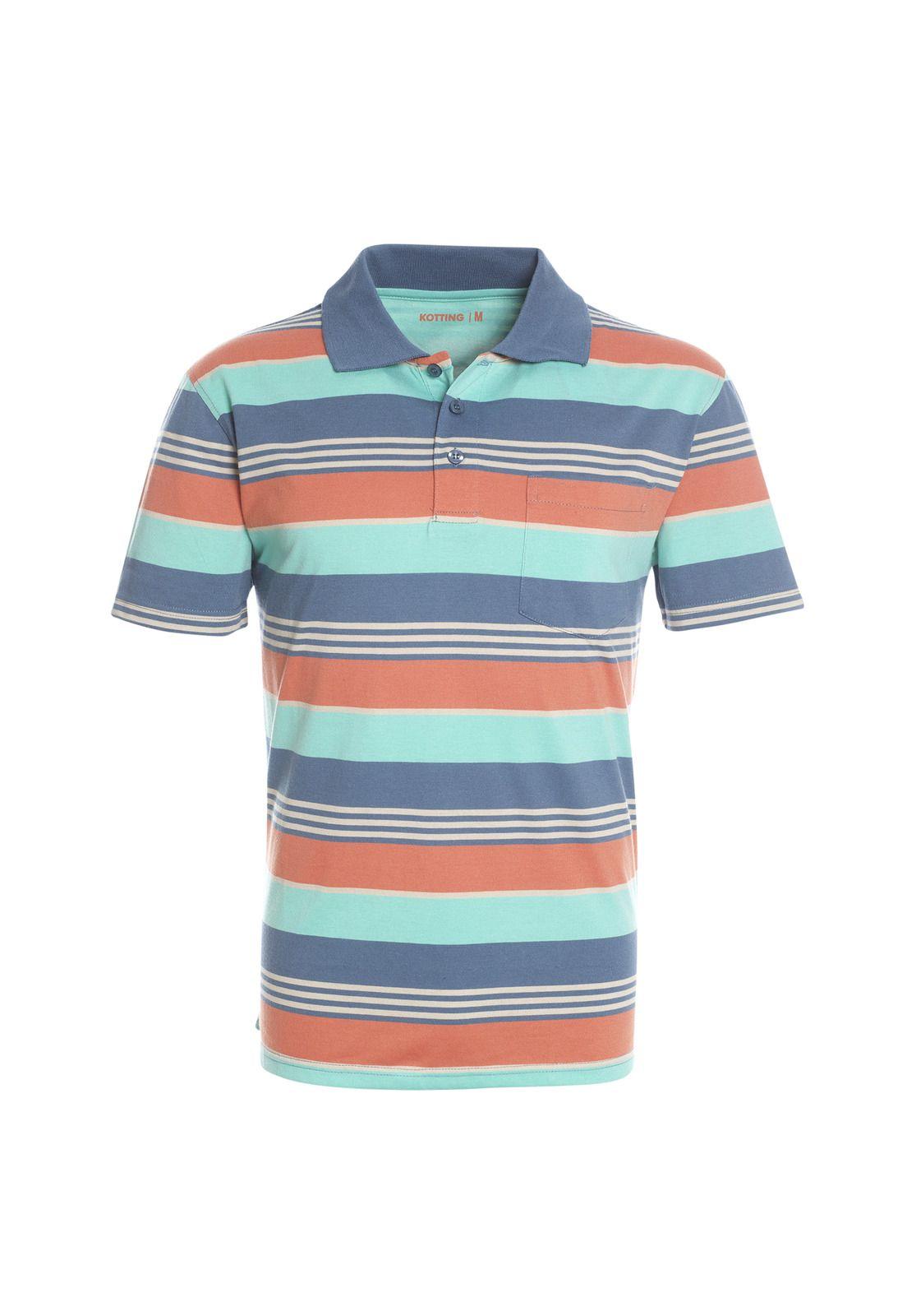 Polera Manga Corta Jersey Listada Cuello Camisero Multicolor-0
