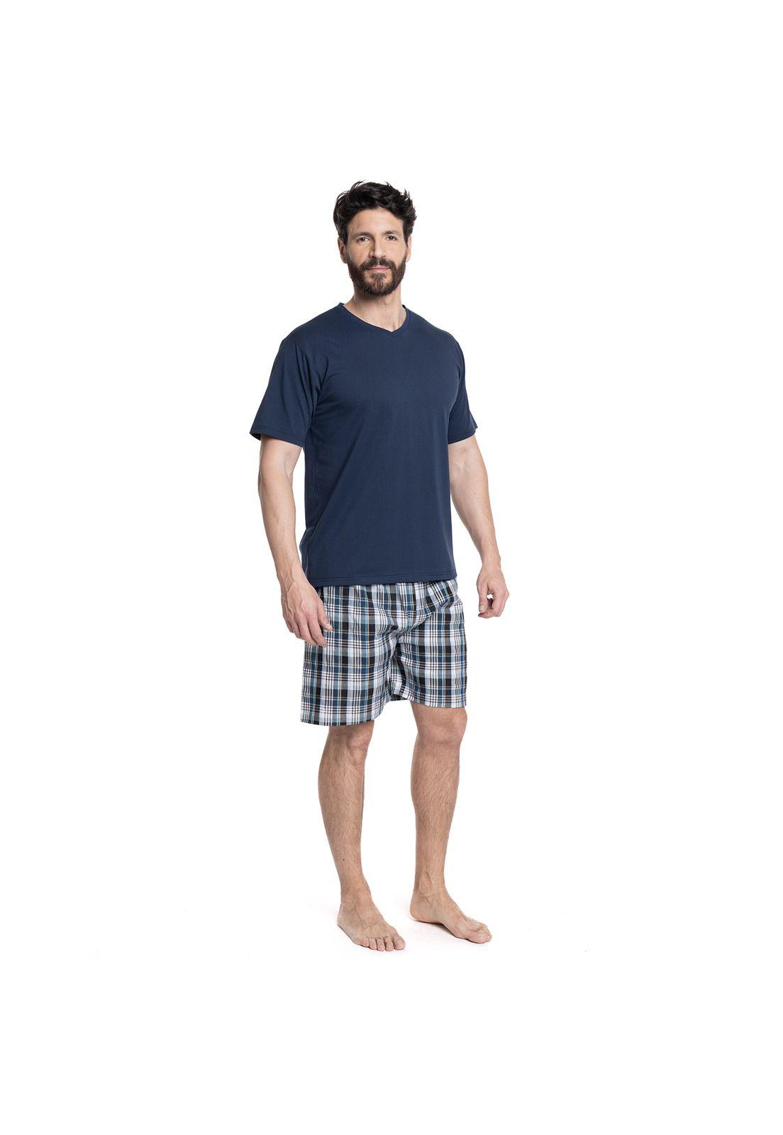 PIJAMA HOMBRE RELAX DÚO POLERA JERSEY BERMUDA CUADROS-3