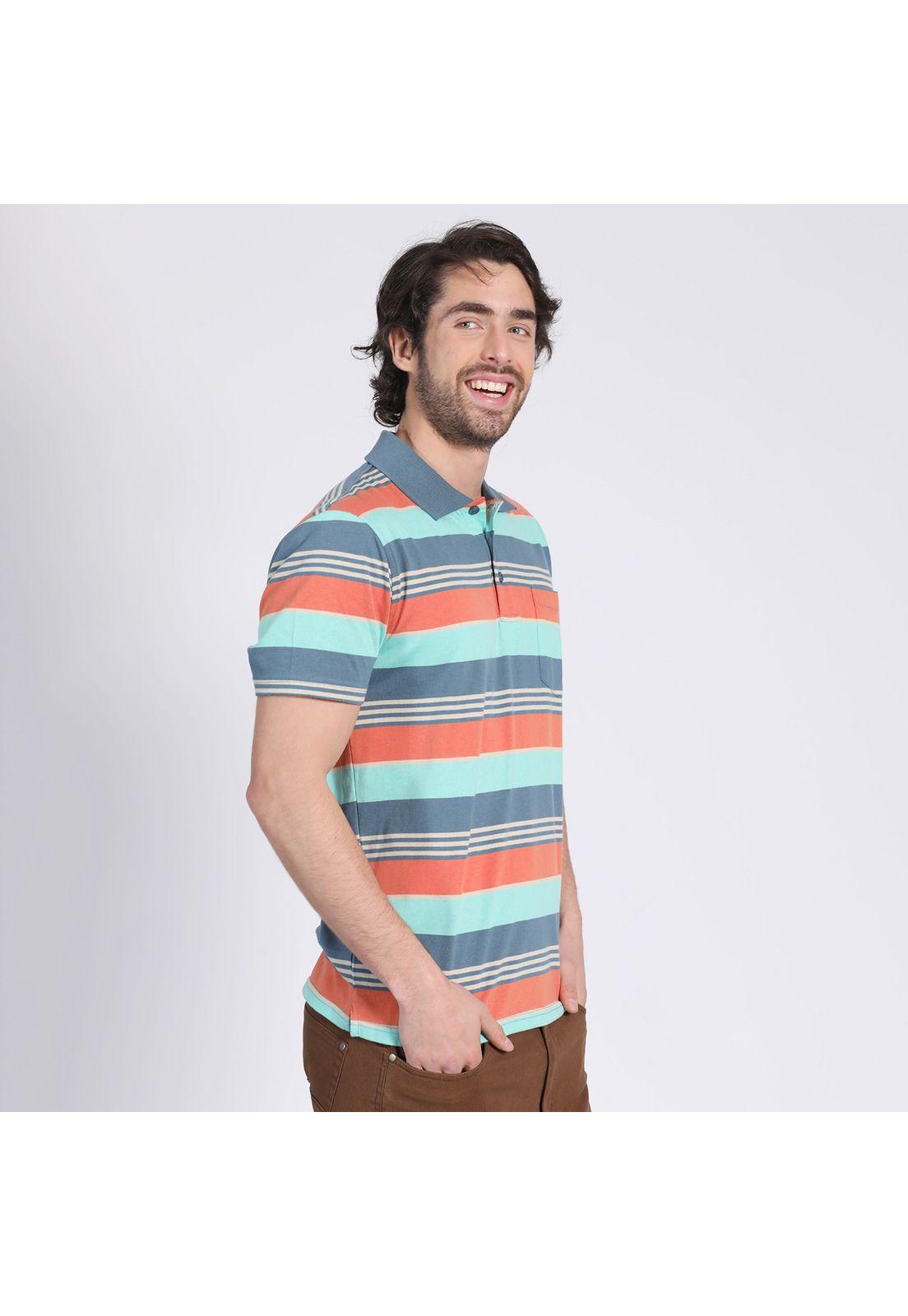 Polera Manga Corta Jersey Listada Cuello Camisero Verde claro-2