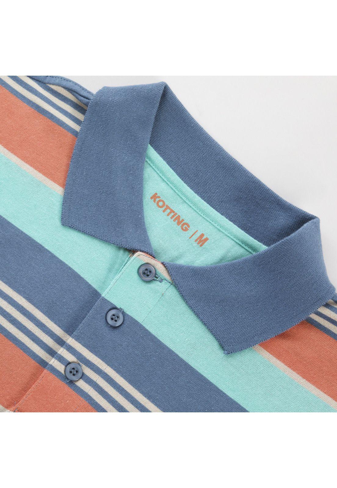 Polera Manga Corta Jersey Listada Cuello Camisero Verde claro-3