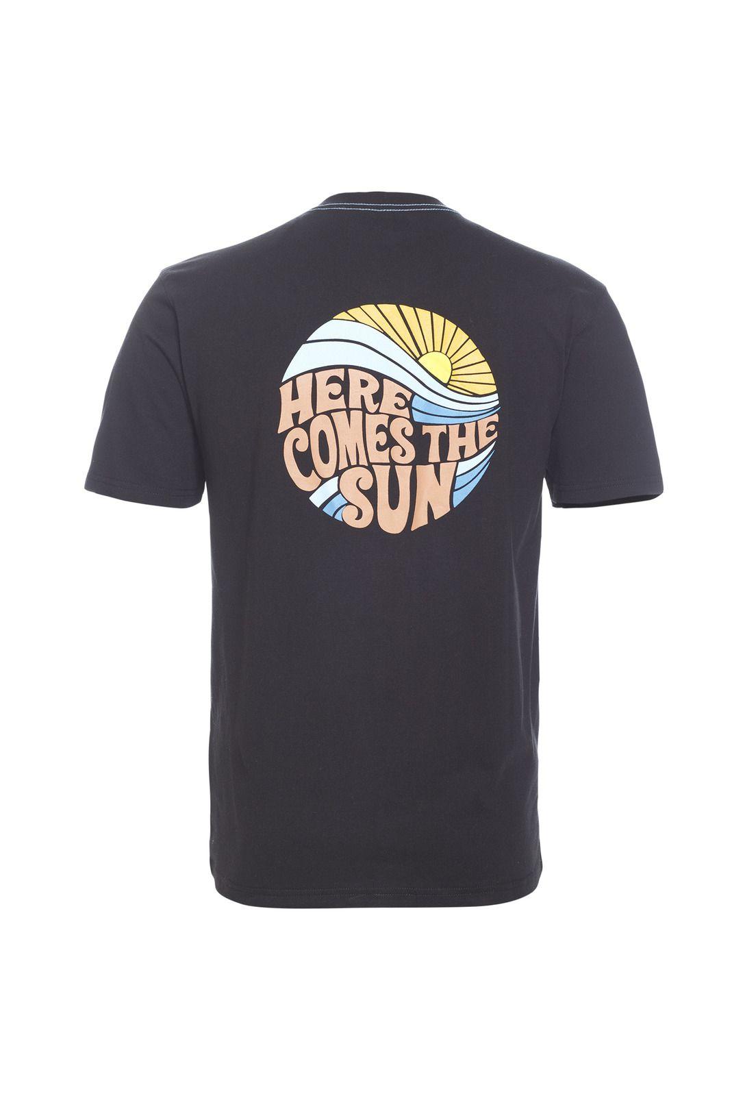 Polera Manga Corta Jersey Estampada Cuello V Negro-0