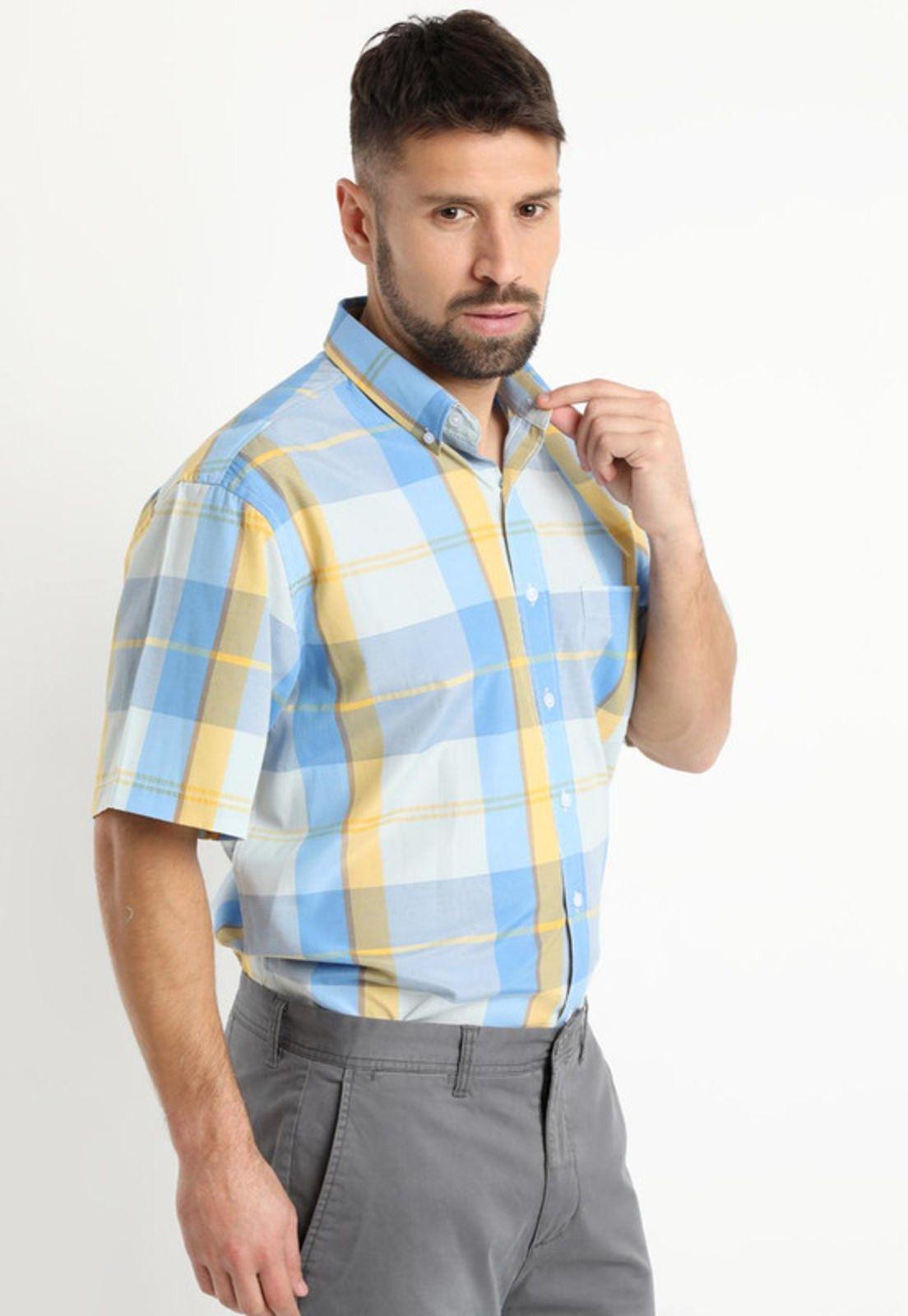 Camisa Fantasia Clasica Manga Corta Boton Cuello Mostaza-1