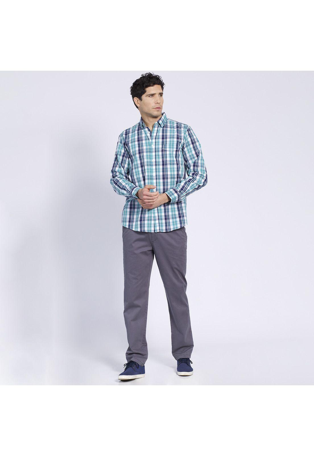 Camisa Manga Larga Trevira Fantasía Regular Fit Botón Cuello Verde-0
