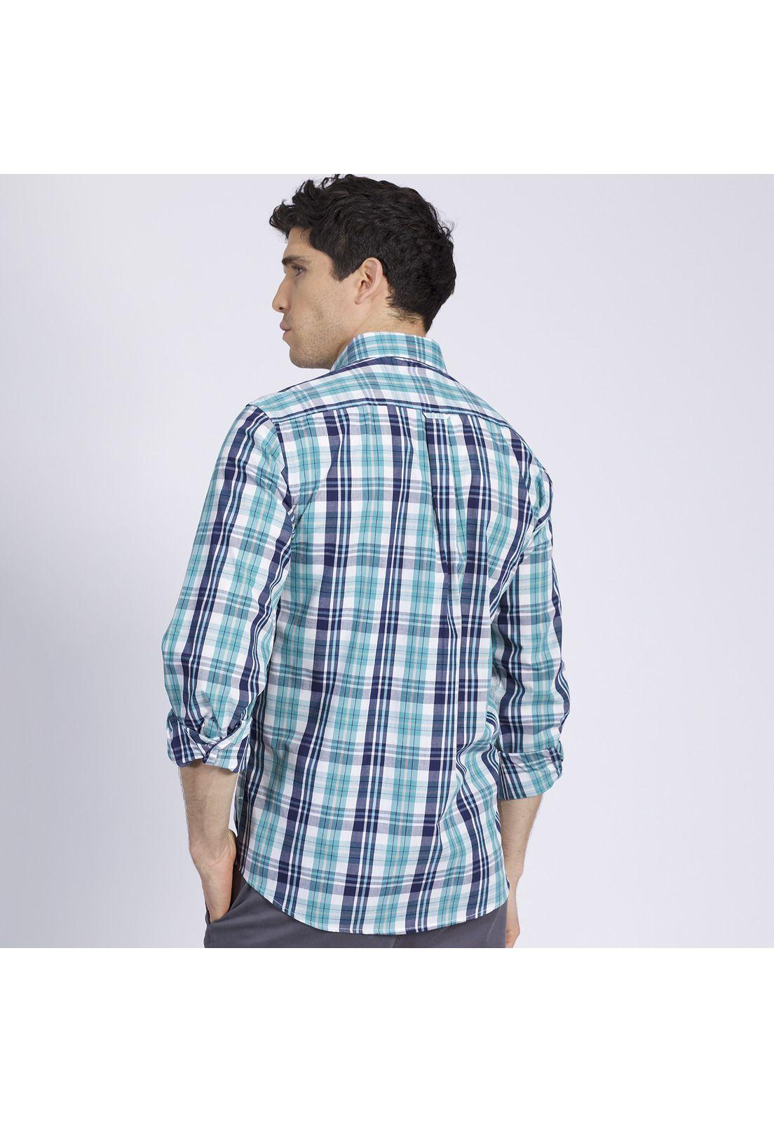 Camisa Manga Larga Trevira Fantasía Regular Fit Botón Cuello Verde-2