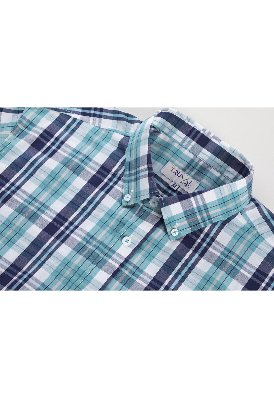 Camisa Manga Larga Trevira Fantasía Regular Fit Botón Cuello Verde-3