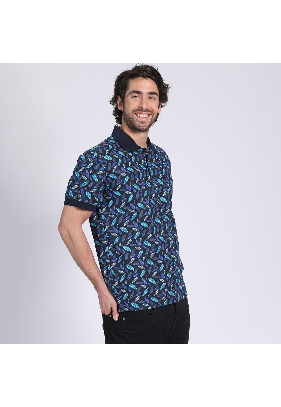 Polera Manga Corta Piqué Estampada Azul-2