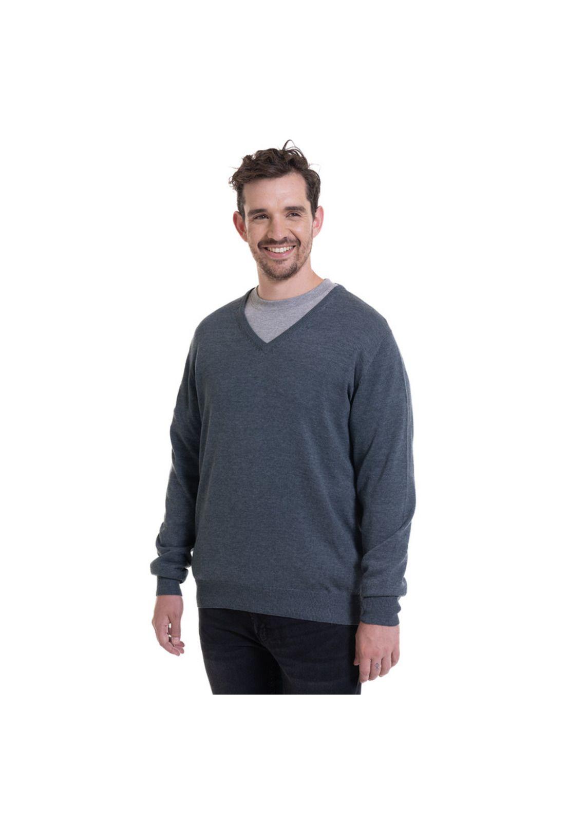 Sweater Cuello V Verde Melange-0
