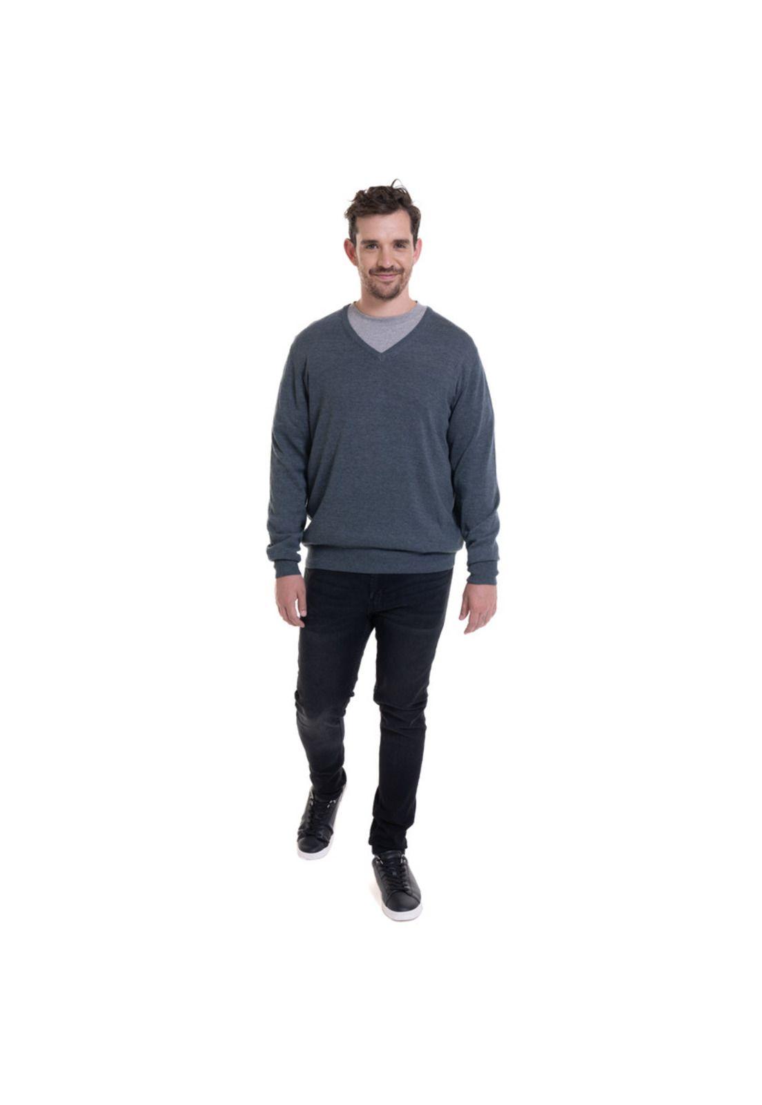 Sweater Cuello V Verde Melange-2