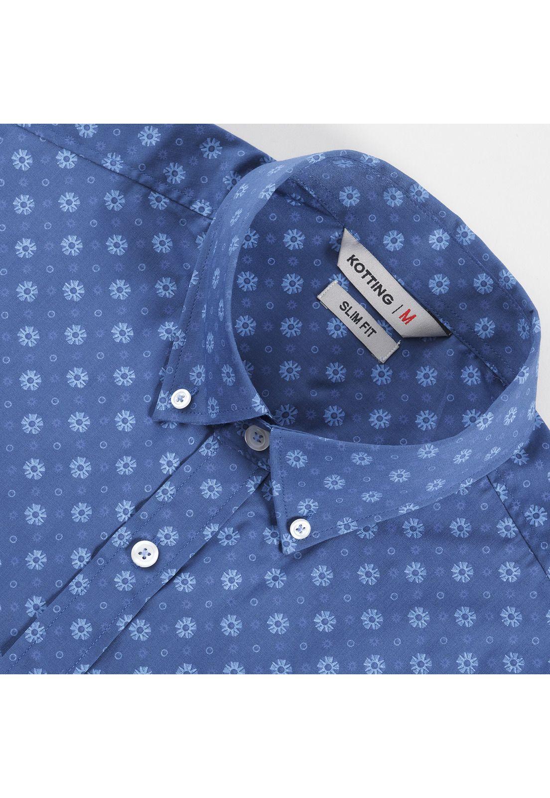 Camisa Manga Larga Sport Estampada Slim Fit Spandex Azul-3