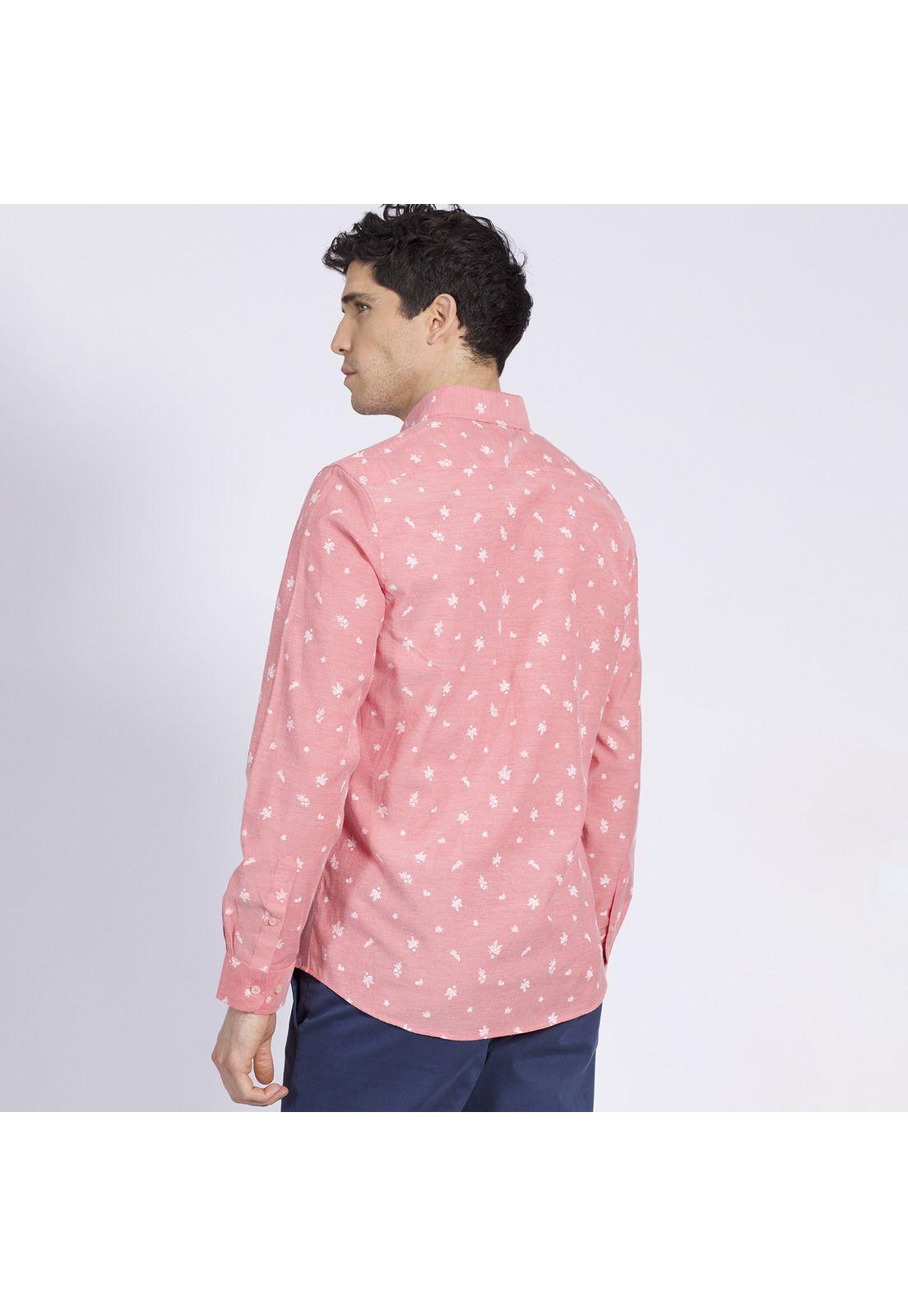 Camisa Manga Larga Oxford Estampada Slim Fit Botón Cuello Coral-2