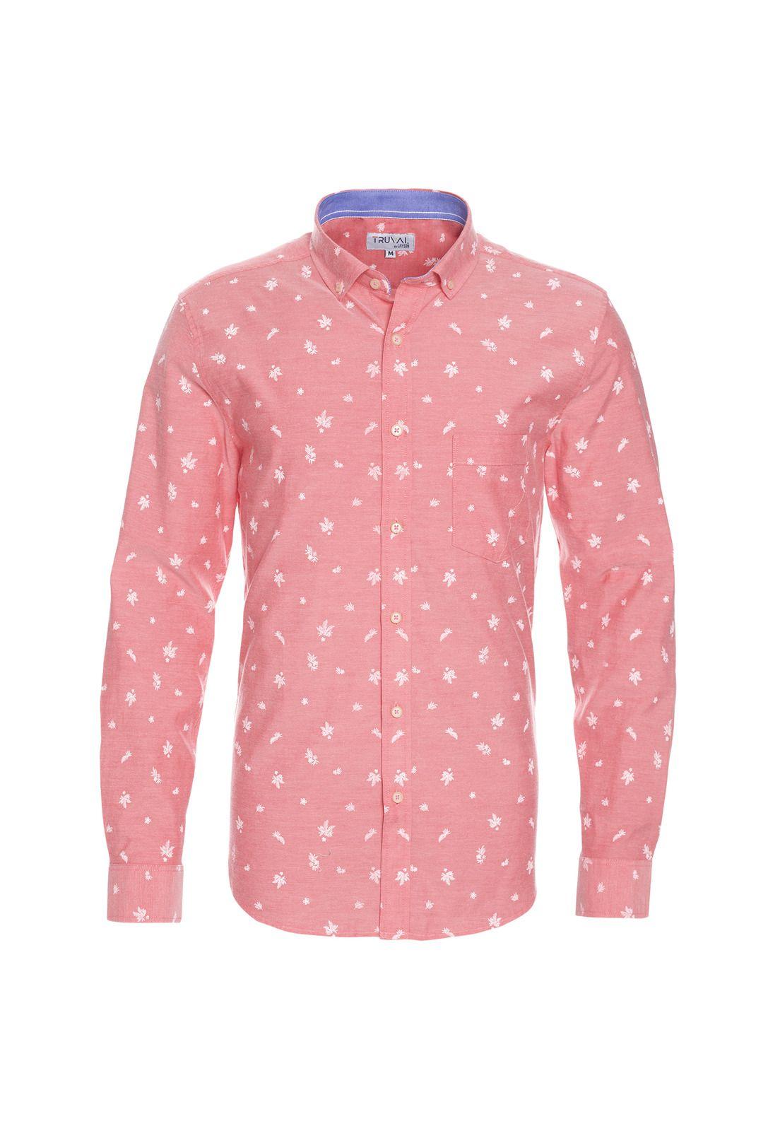 Camisa Manga Larga Oxford Estampada Slim Fit Botón Cuello Coral-3
