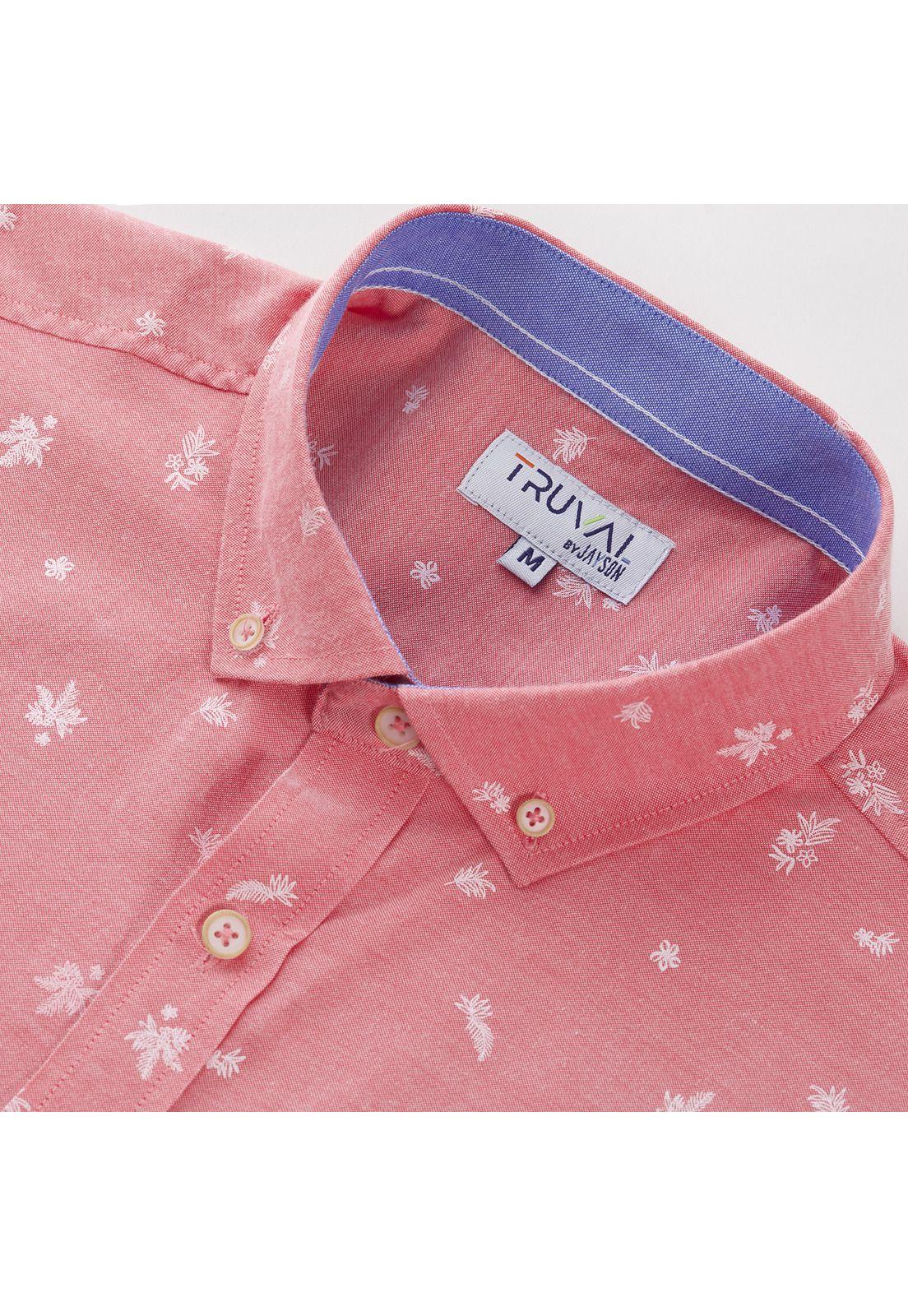 Camisa Manga Larga Oxford Estampada Slim Fit Botón Cuello Coral-4