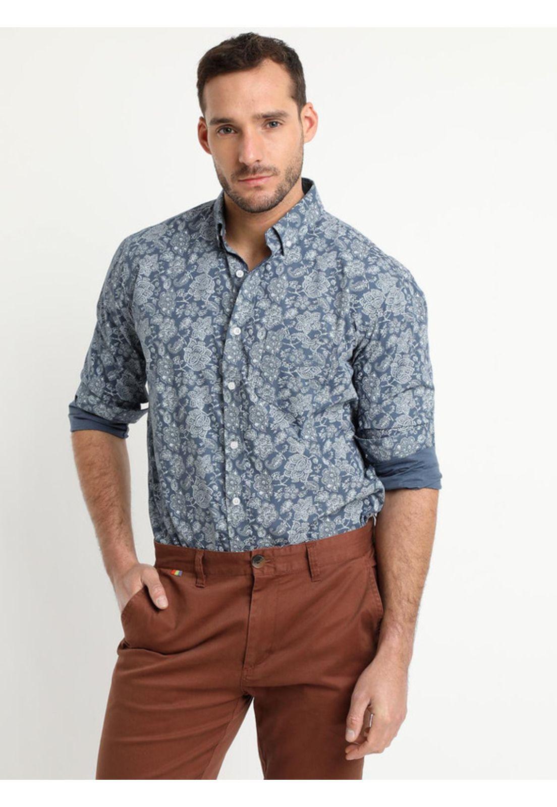 Camisa Trevira Estampada Celeste-1