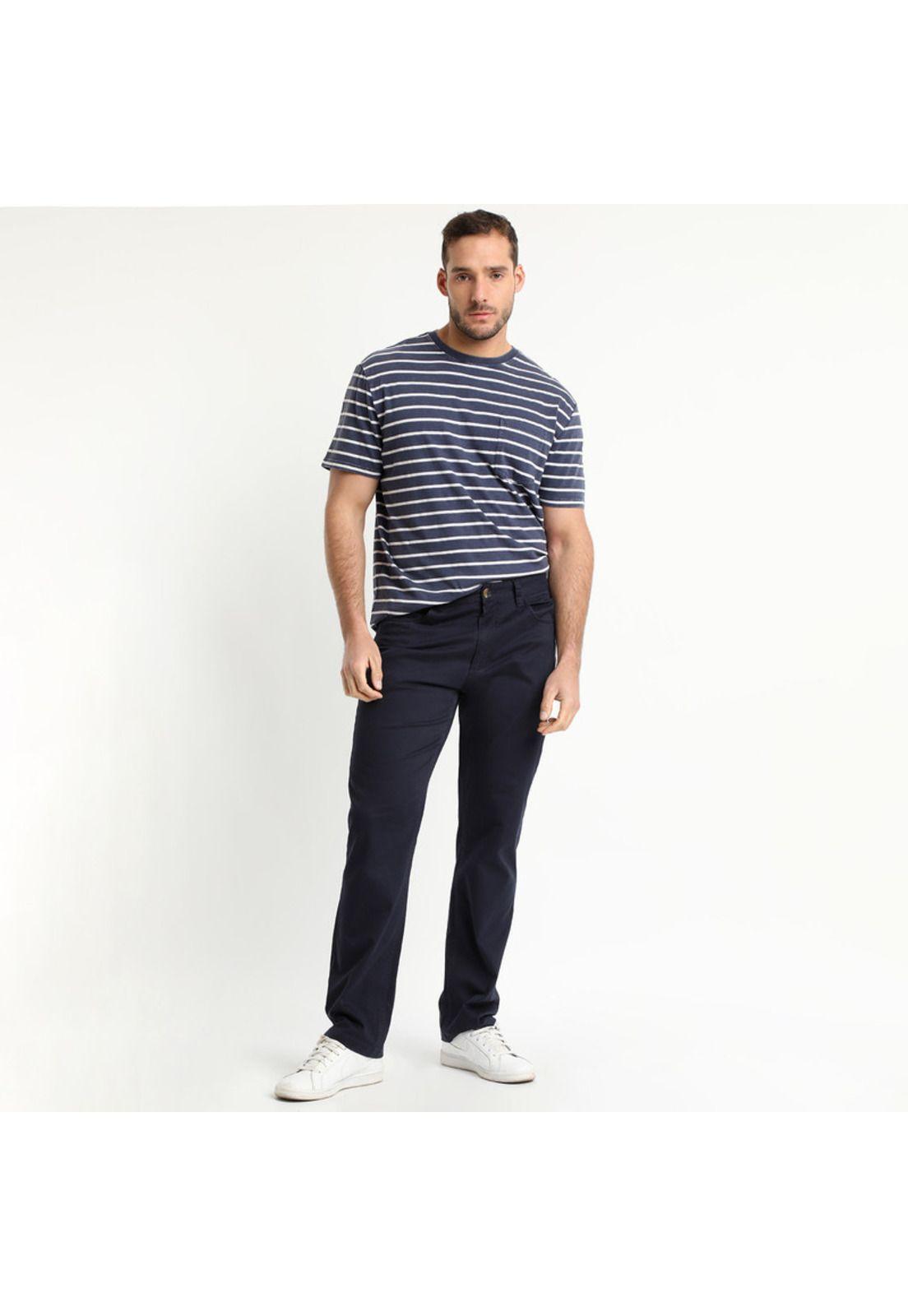 Pantalón Spandex 5 Bolsillos Regular Fit Azul Marino-0
