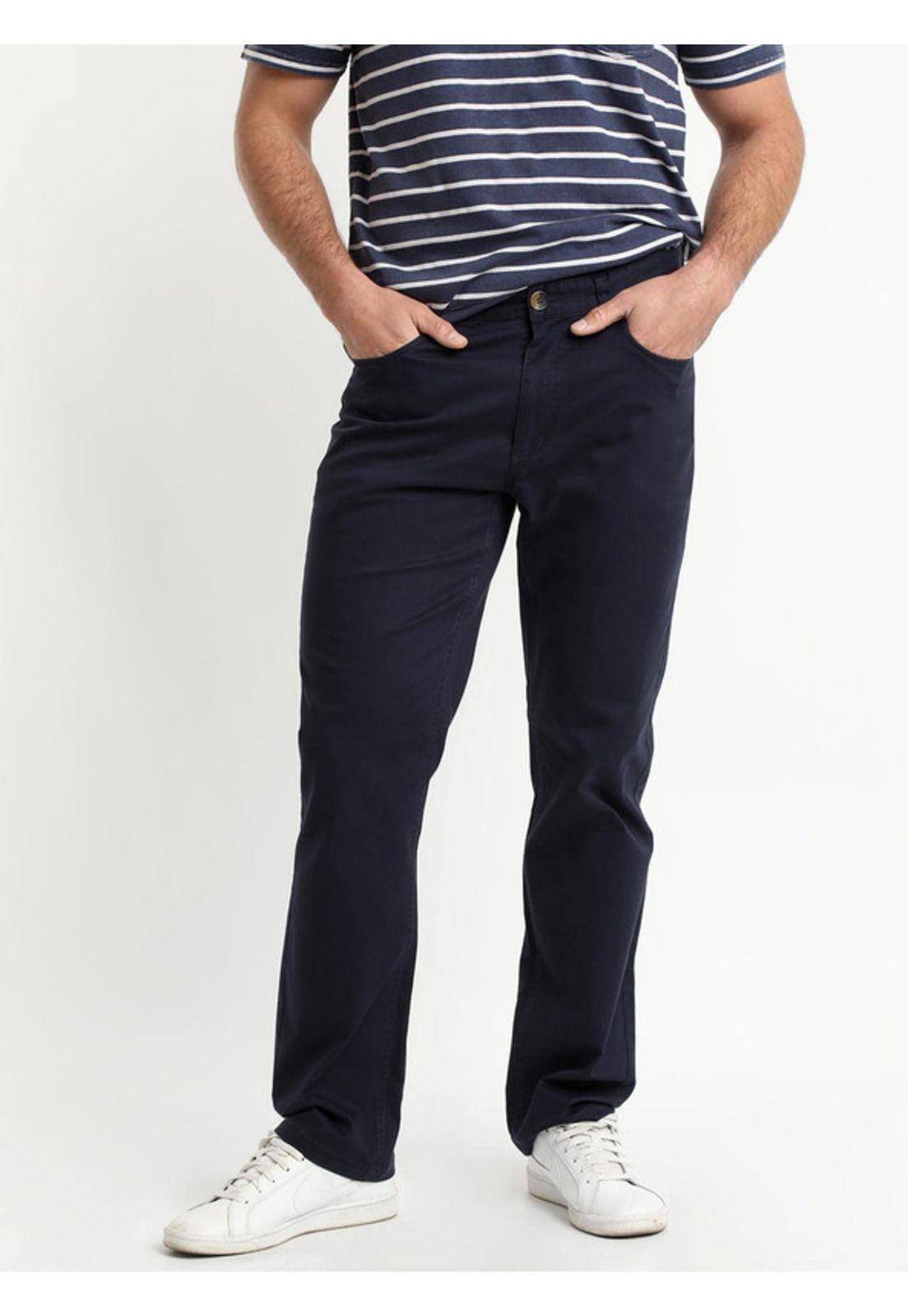 Pantalón Spandex 5 Bolsillos Regular Fit Azul Marino-1