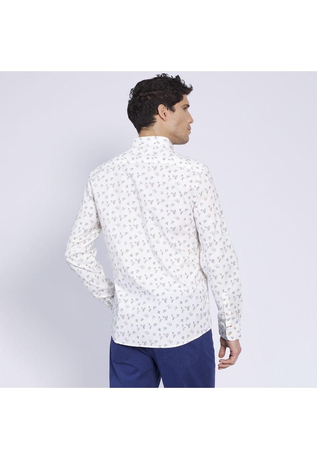 Camisa Manga Larga Oxford Estampada Slim Fit Botón Cuello Blanca-2