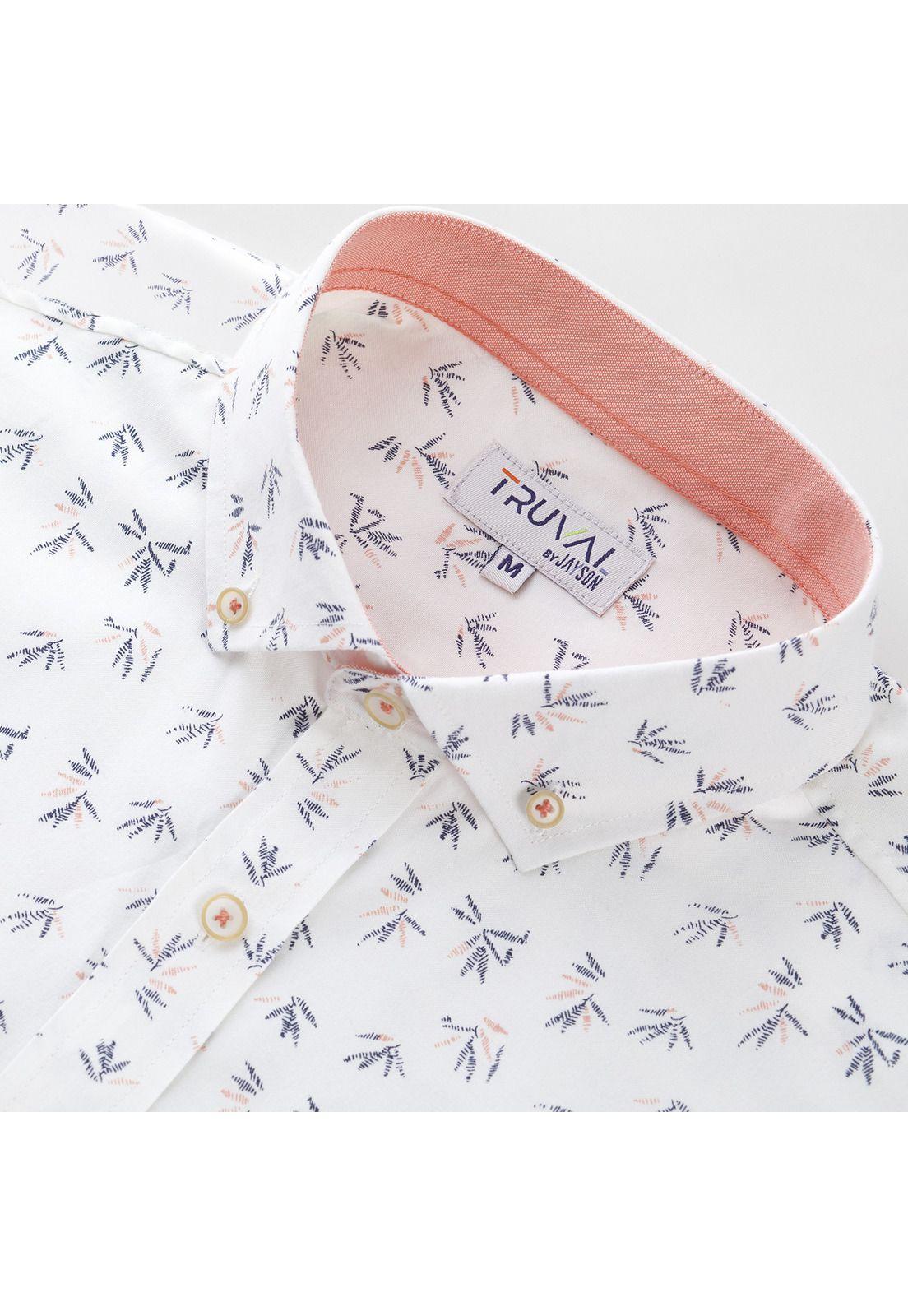 Camisa Manga Larga Oxford Estampada Slim Fit Botón Cuello Blanca-3