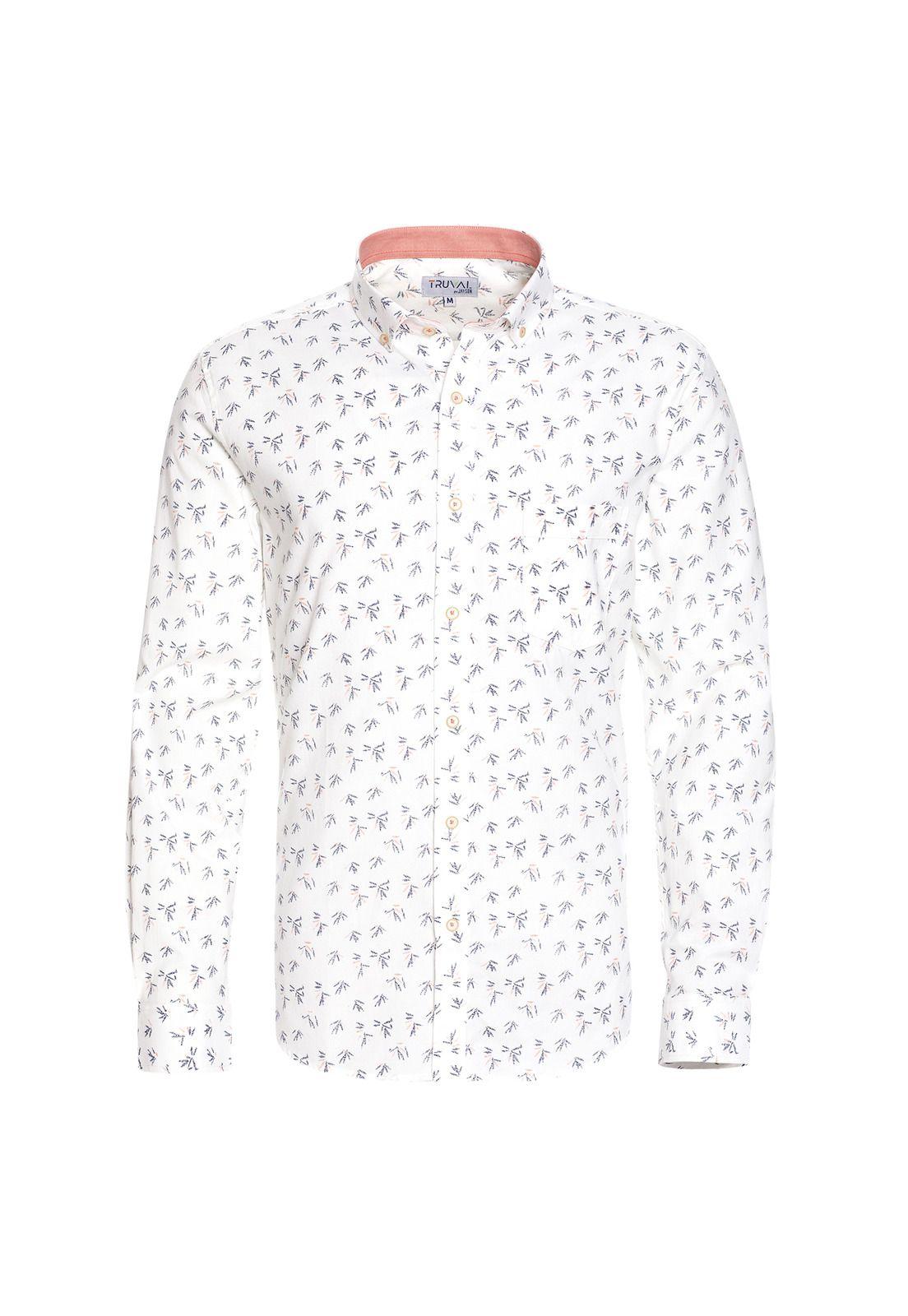 Camisa Manga Larga Oxford Estampada Slim Fit Botón Cuello Blanca-4
