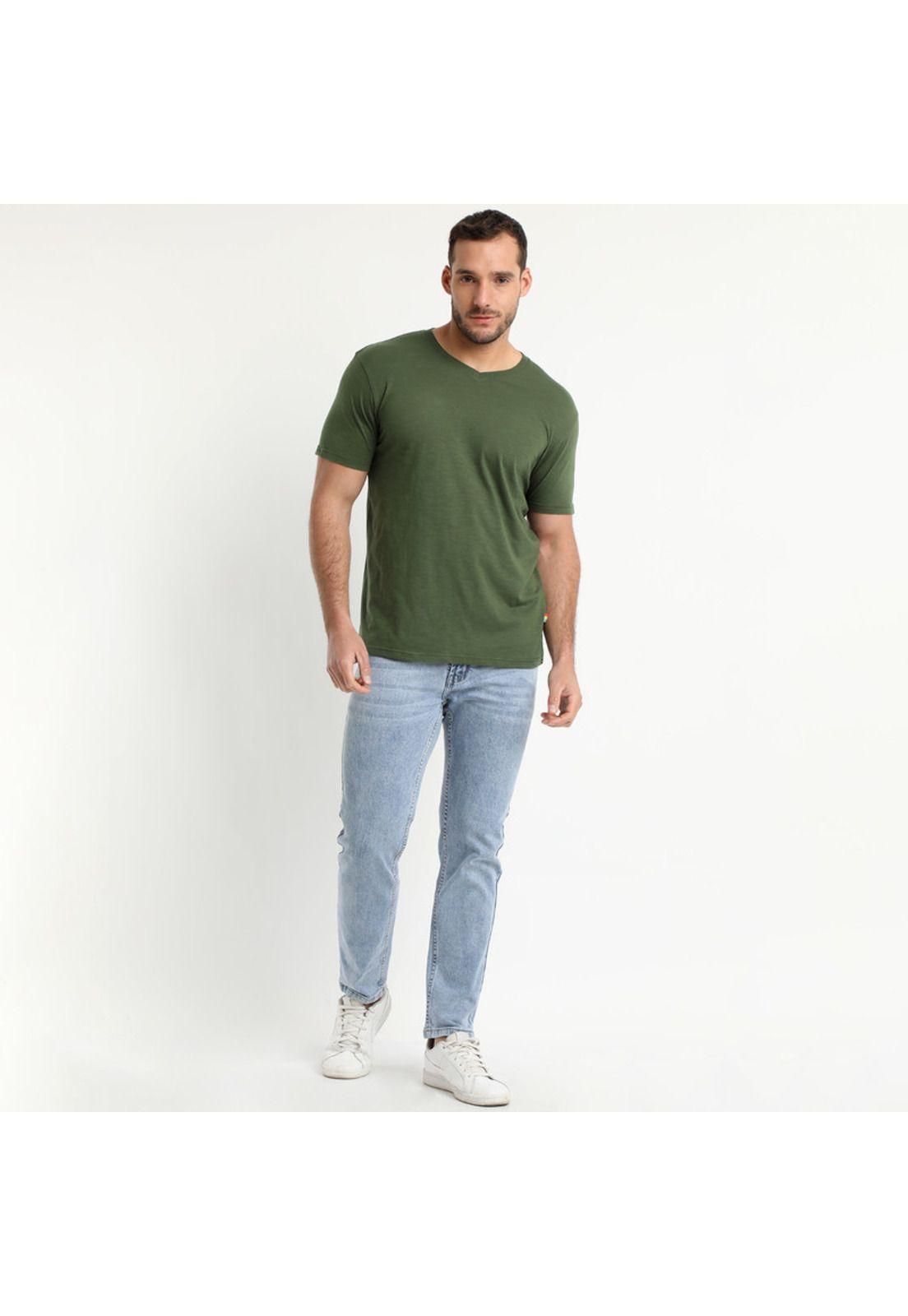 Polera Manga Corta Cuello V Verde musgo-0