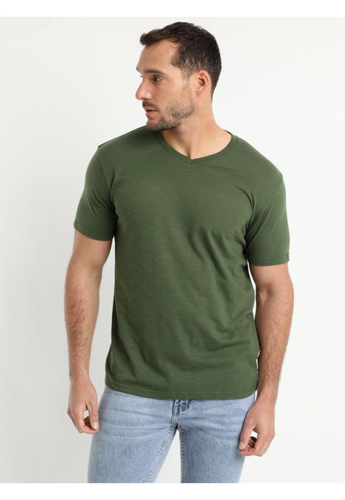 Polera Manga Corta Cuello V Verde musgo-1