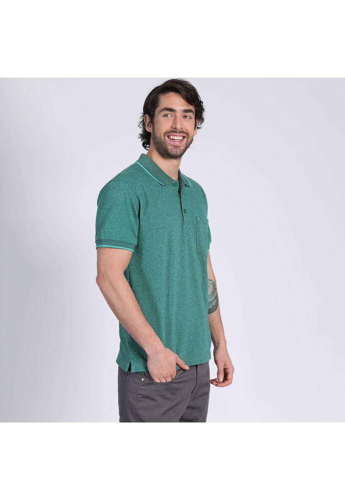 Polera Manga Corta Piqué Melange Turquesa-0