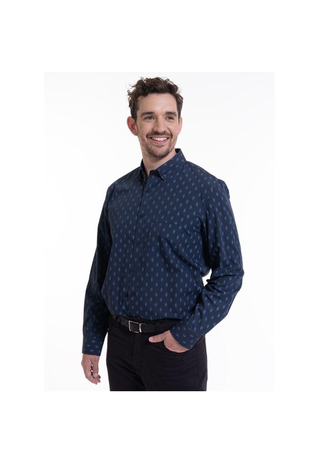 Camisa Estampada Microprint Azul Marino-0
