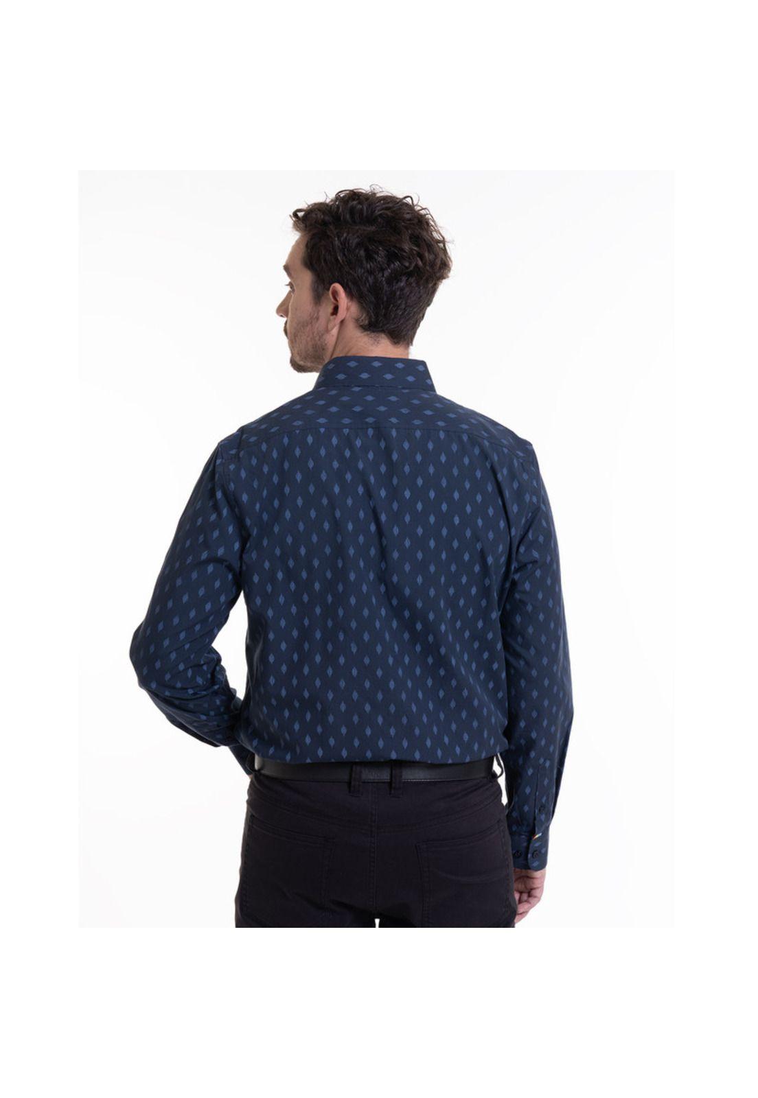Camisa Estampada Microprint Azul Marino-1
