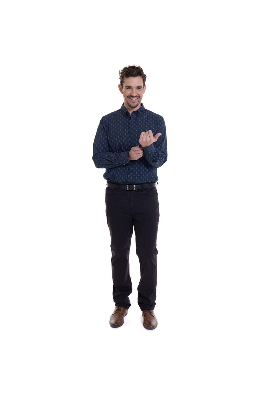Camisa Estampada Microprint Azul Marino-2