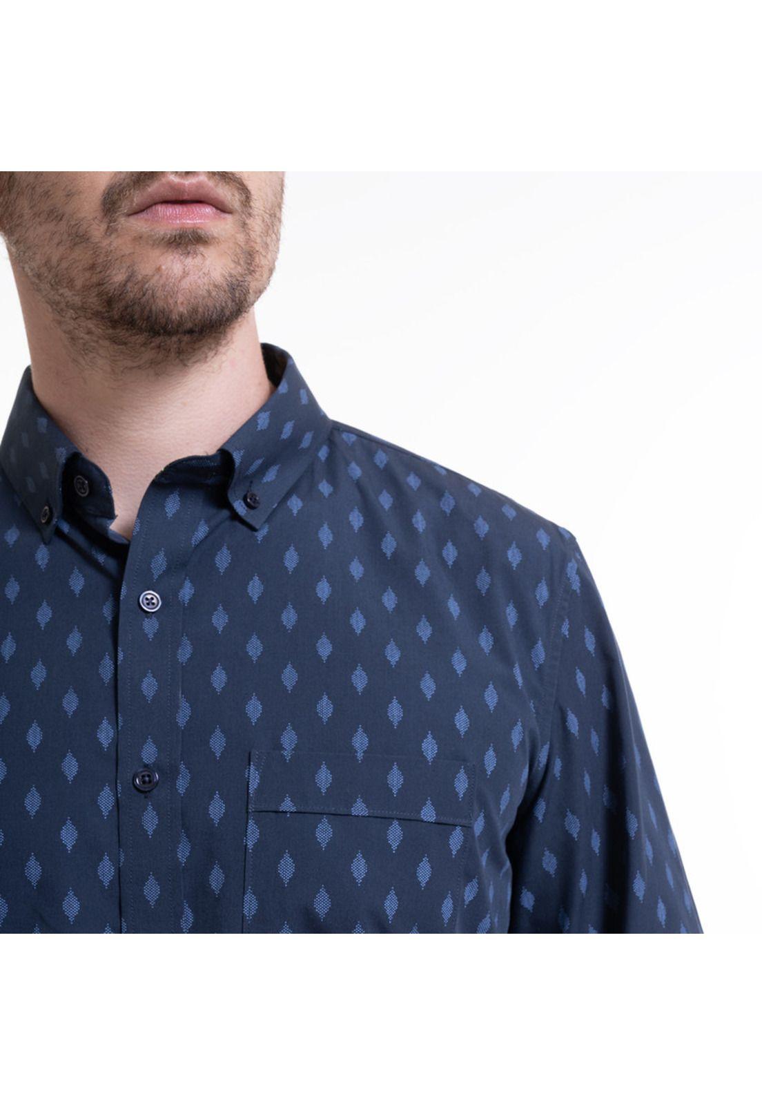 Camisa Estampada Microprint Azul Marino-3