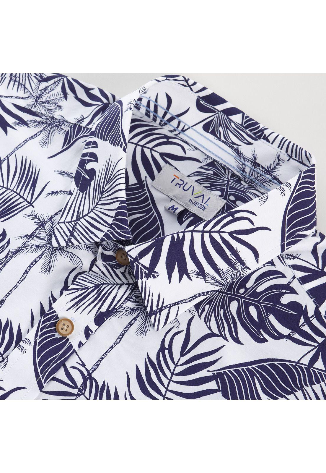 Camisa Manga Corta Guayabera Estampada Regular Fit Cuello Semi Italiano Azul-3