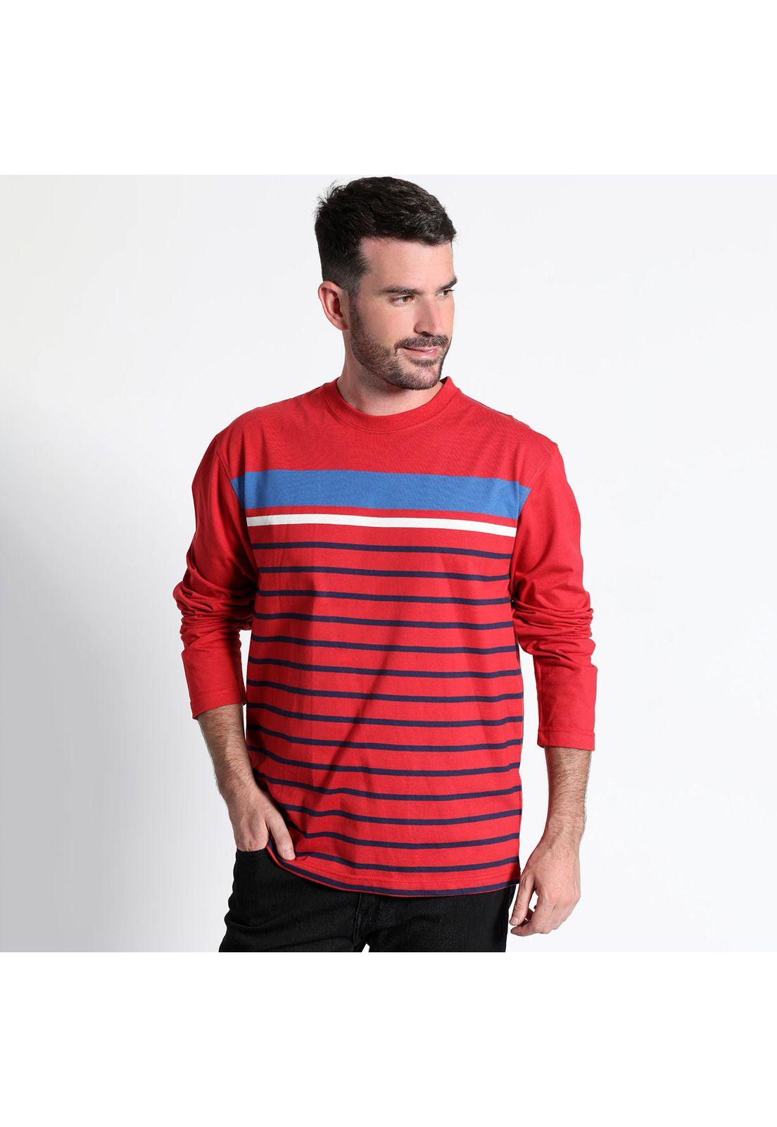 Polera Jersey Listada Cuello Redondo Manga Larga Regular Fit-0