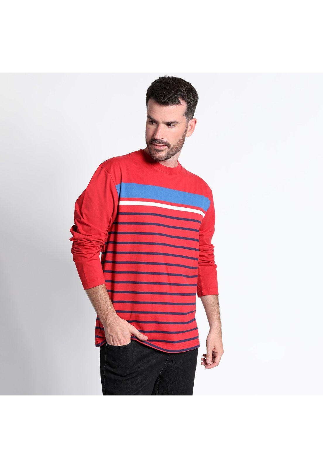 Polera Jersey Listada Cuello Redondo Manga Larga Regular Fit-1