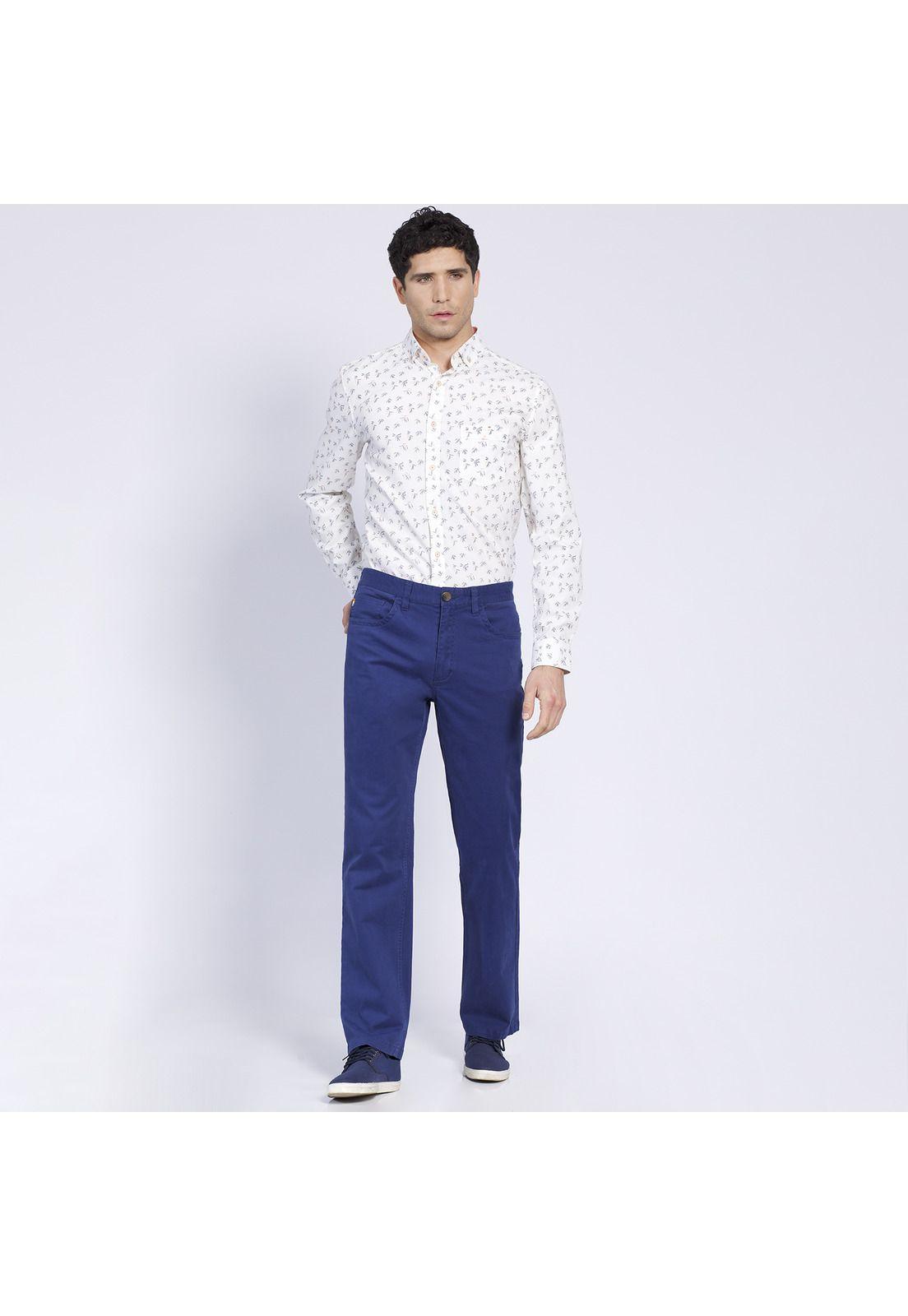 Pantalón Hombre 5 Bolsillos Regular Fit Spandex Azul marino-0