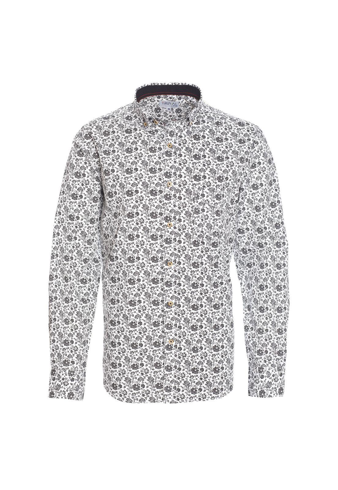 Camisa Manga Larga Trevira Estampada Regular Fit Botón Cuello Blanca-4