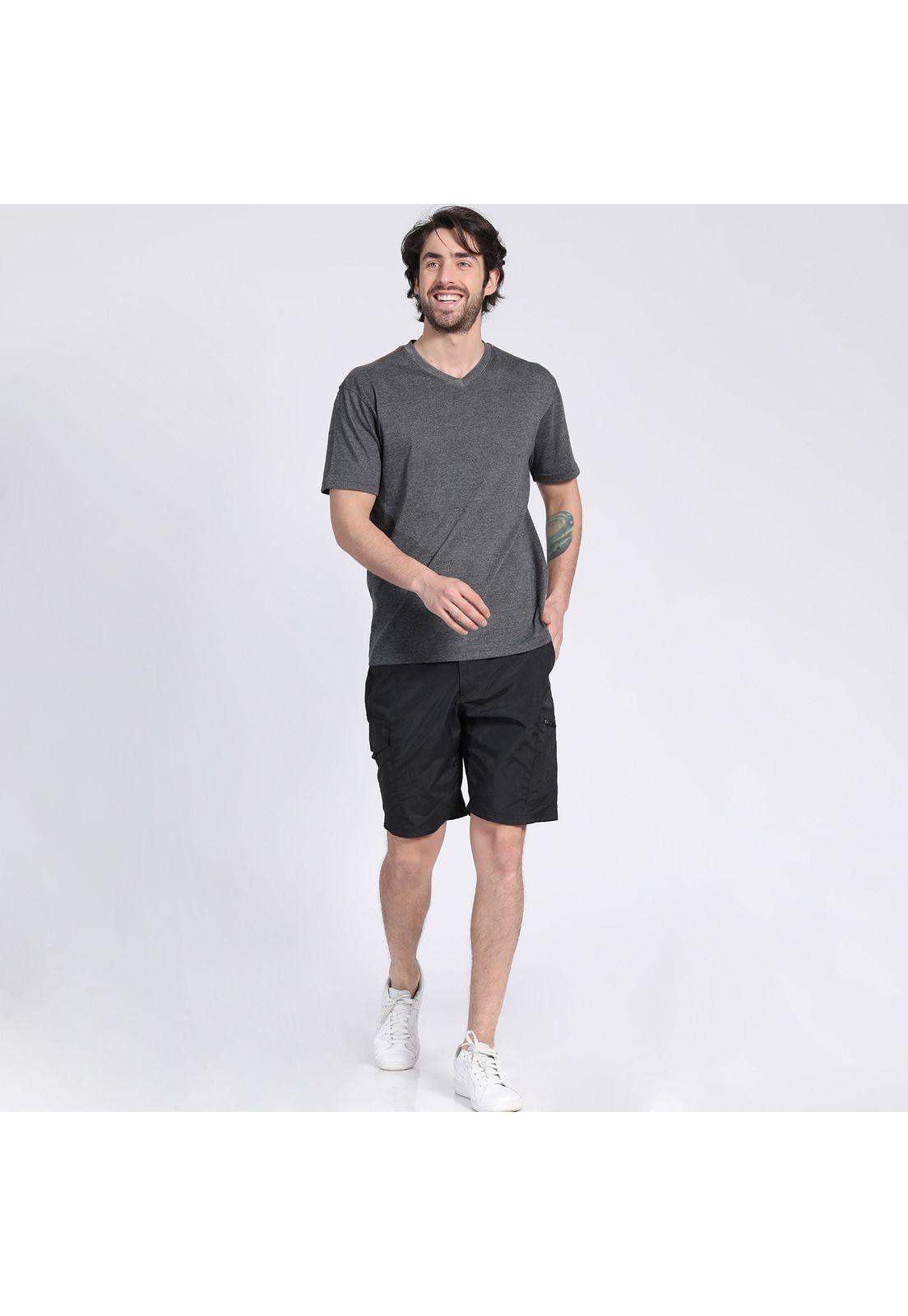 Polera Manga Corta Jersey Melange Cuello V Negro-0