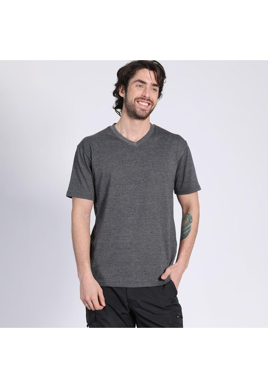 Polera Manga Corta Jersey Melange Cuello V Negro-1