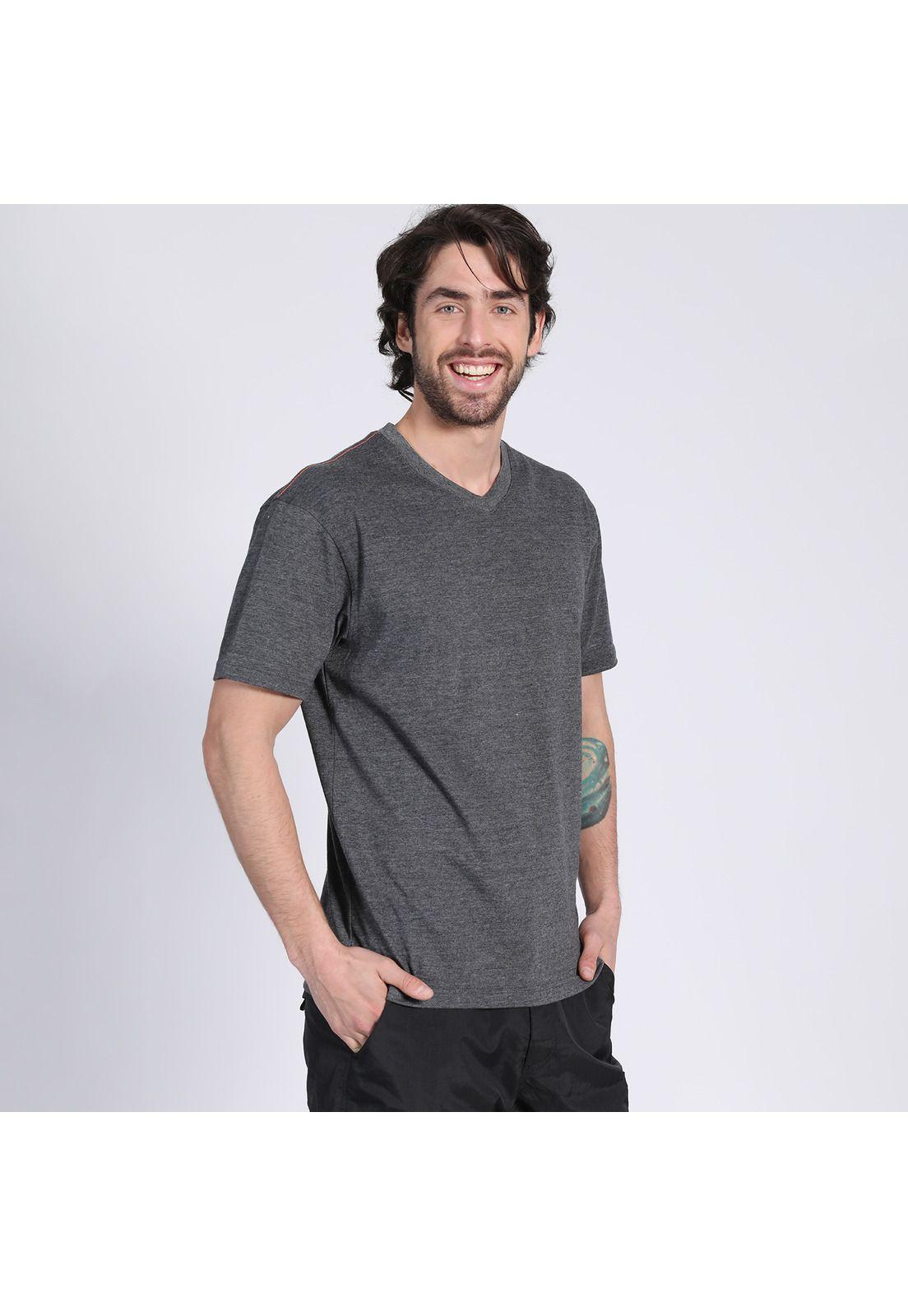 Polera Manga Corta Jersey Melange Cuello V Negro-2