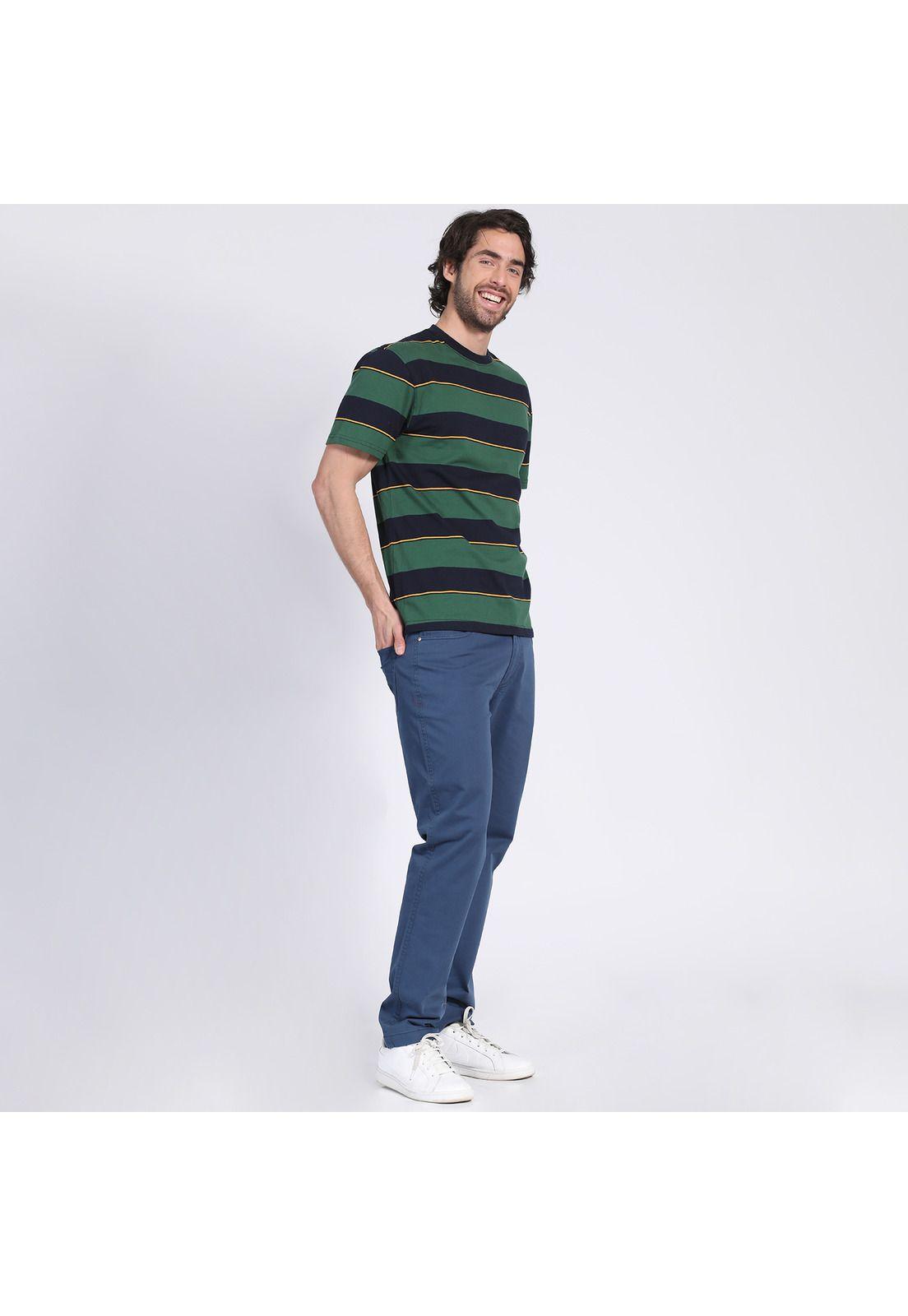 Polera Manga Corta Jersey Listada Cuello Redondo Verde oscuro-0