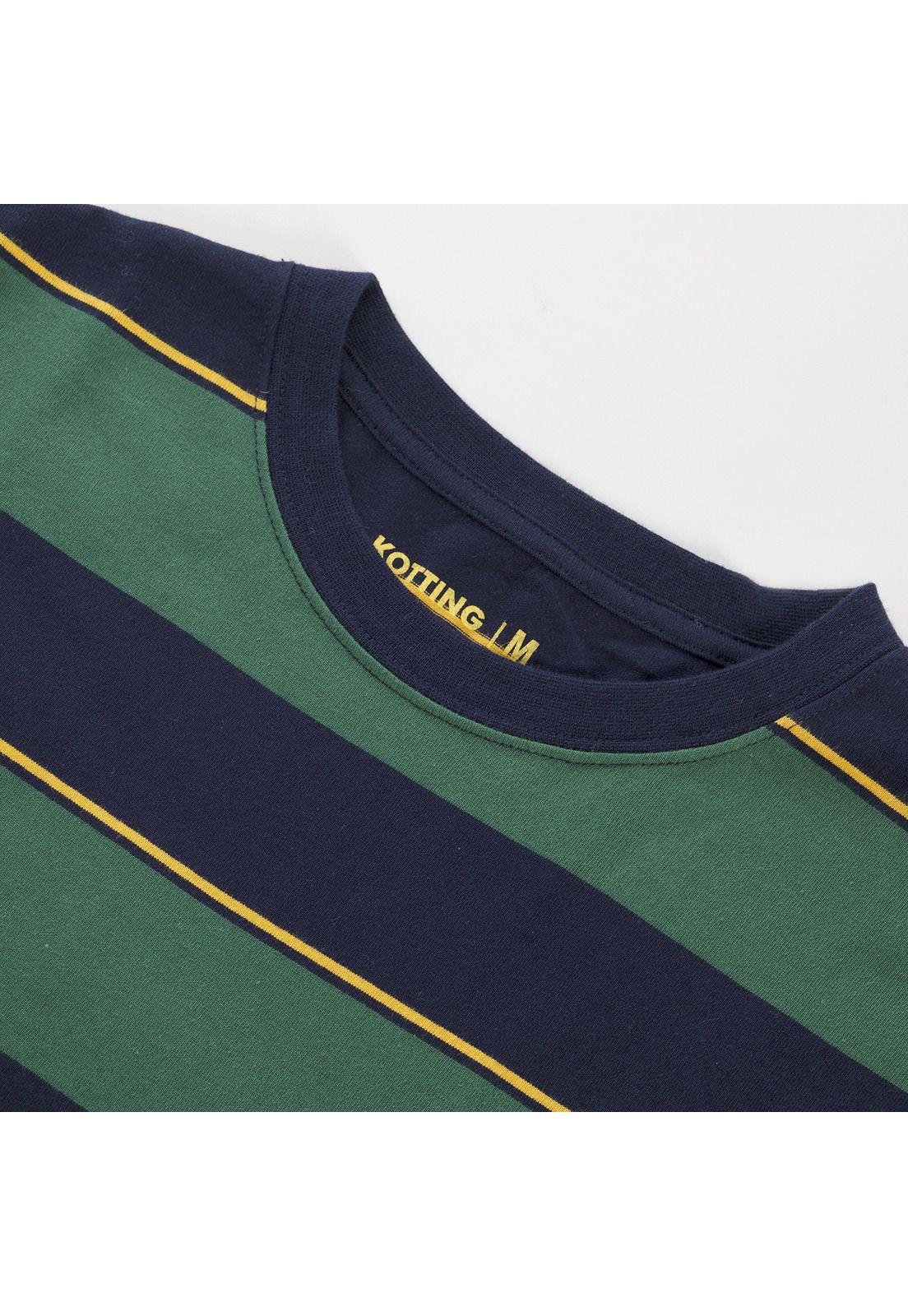 Polera Manga Corta Jersey Listada Cuello Redondo Verde oscuro-3