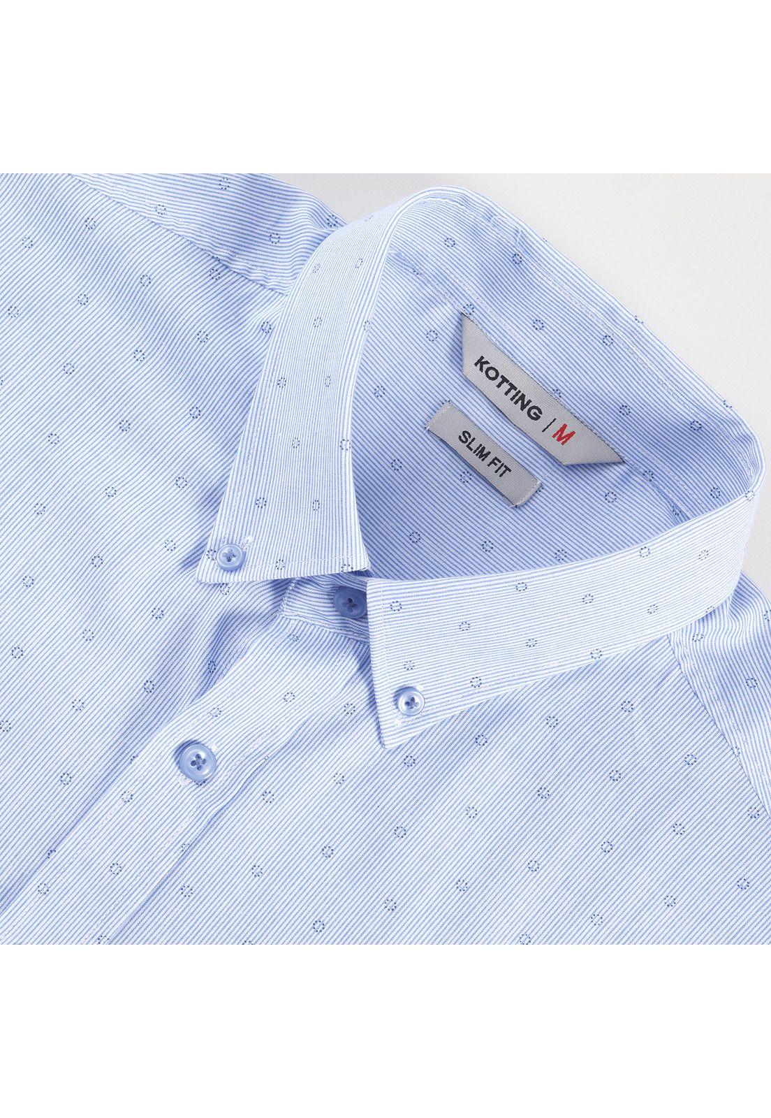 Camisa Manga Larga Fantasía Estampada Slim Fit Botón Cuello Celeste-3