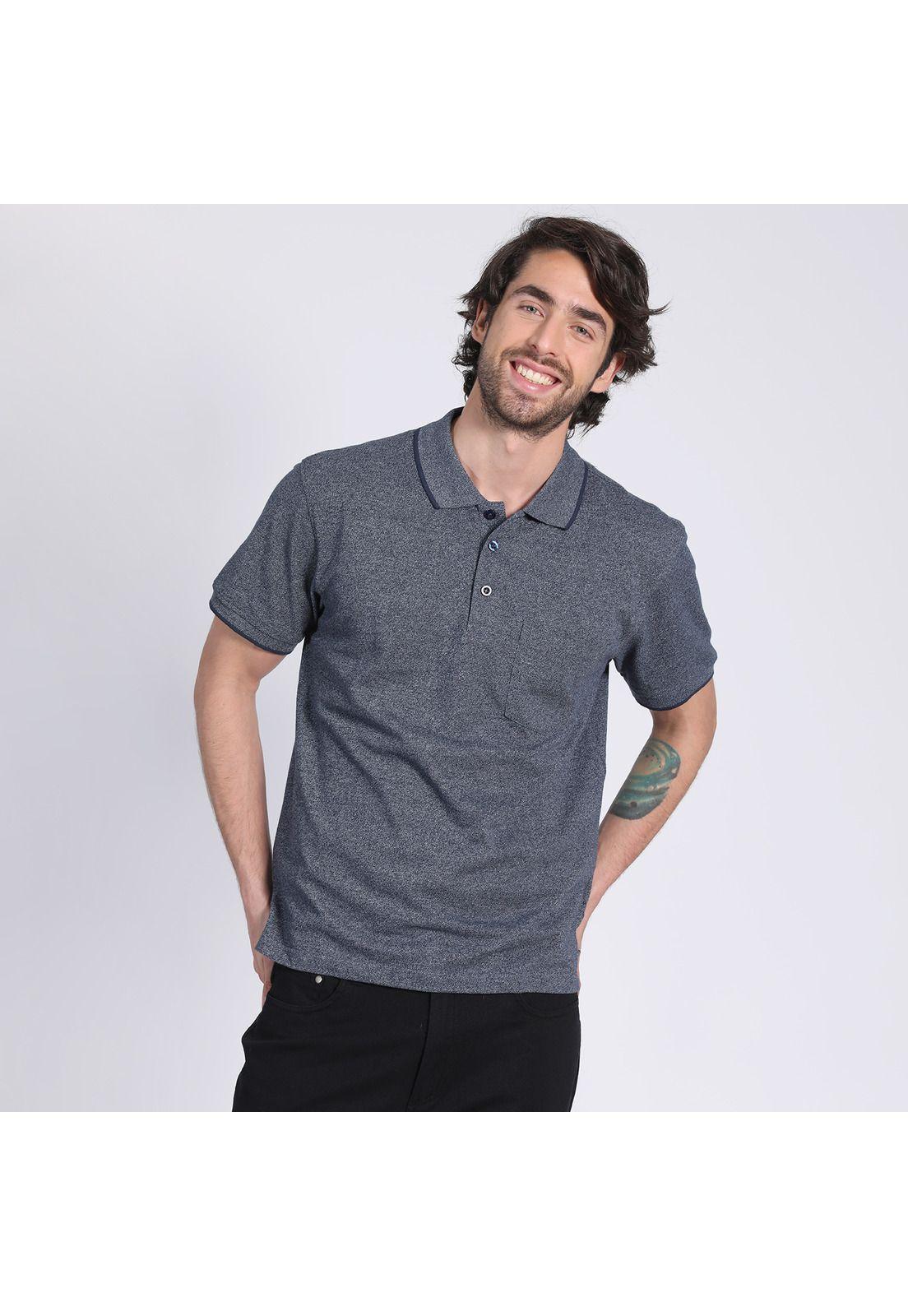 Polera Manga Corta Piqué Melange Azul marino-0