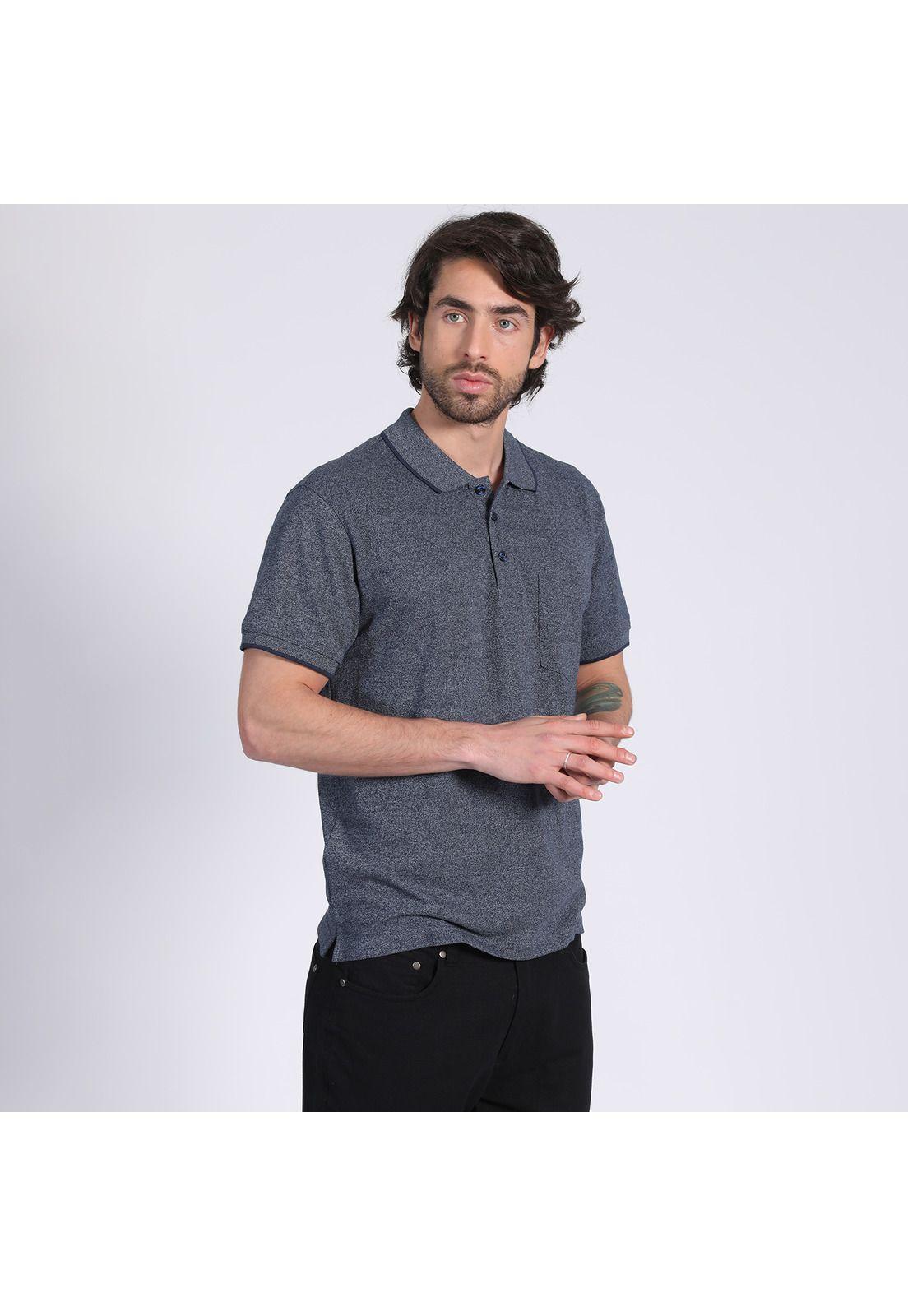 Polera Manga Corta Piqué Melange Azul marino-1