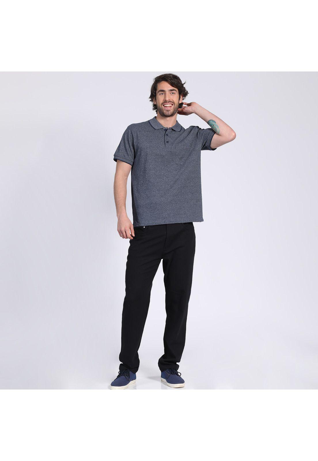 Polera Manga Corta Piqué Melange Azul marino-2