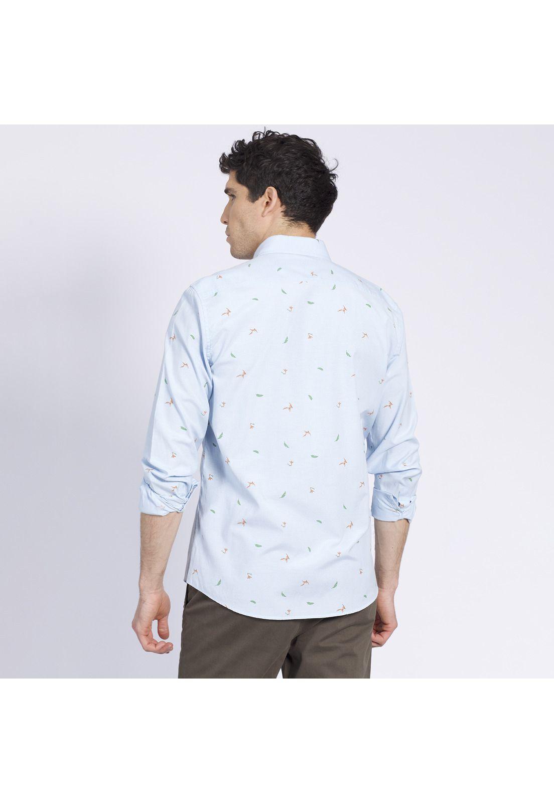 Camisa Manga Larga Oxford Estampada Slim Fit Botón Cuello Celeste-2