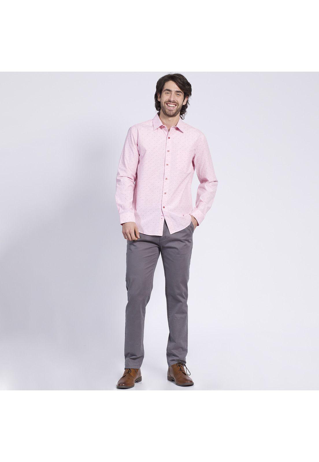 Camisa Manga Larga Dobby Slim Fit Cuello Semi Italiano Rosado-0