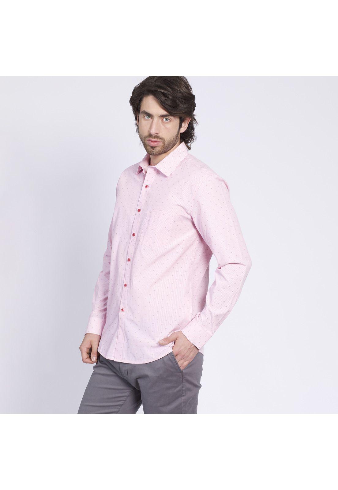 Camisa Manga Larga Dobby Slim Fit Cuello Semi Italiano Rosado-1