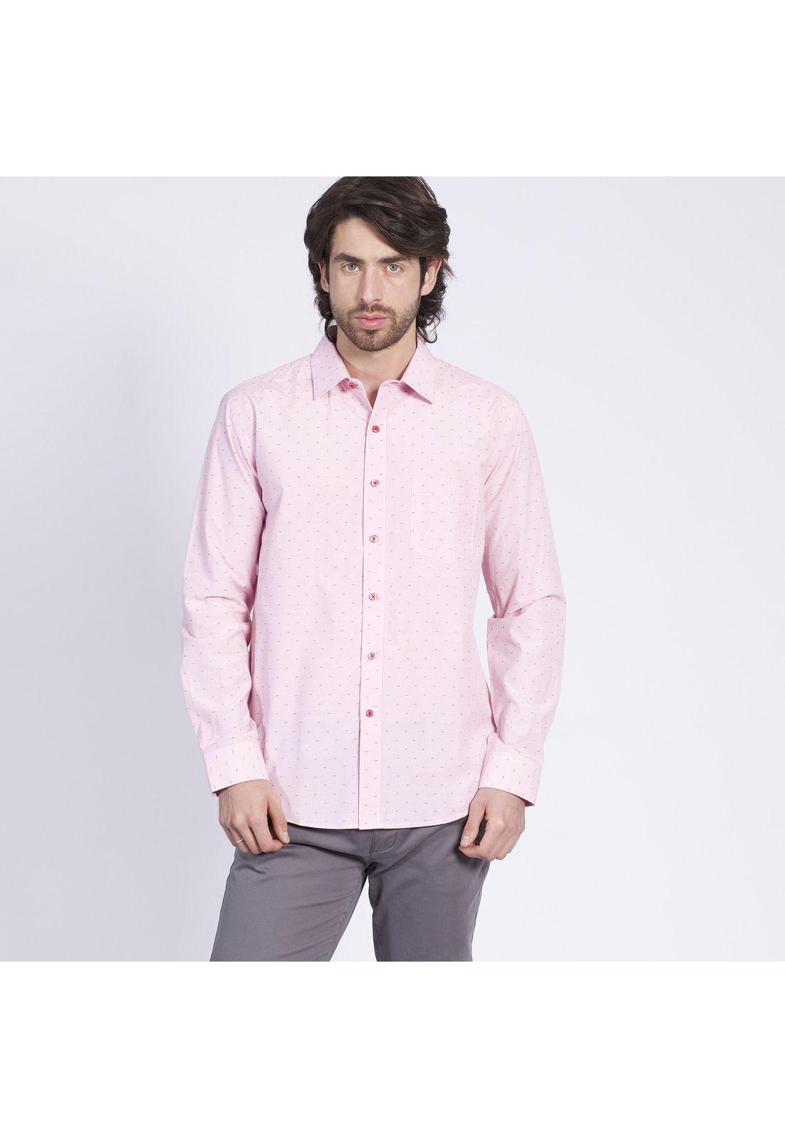 Camisa Manga Larga Dobby Slim Fit Cuello Semi Italiano Rosado-2