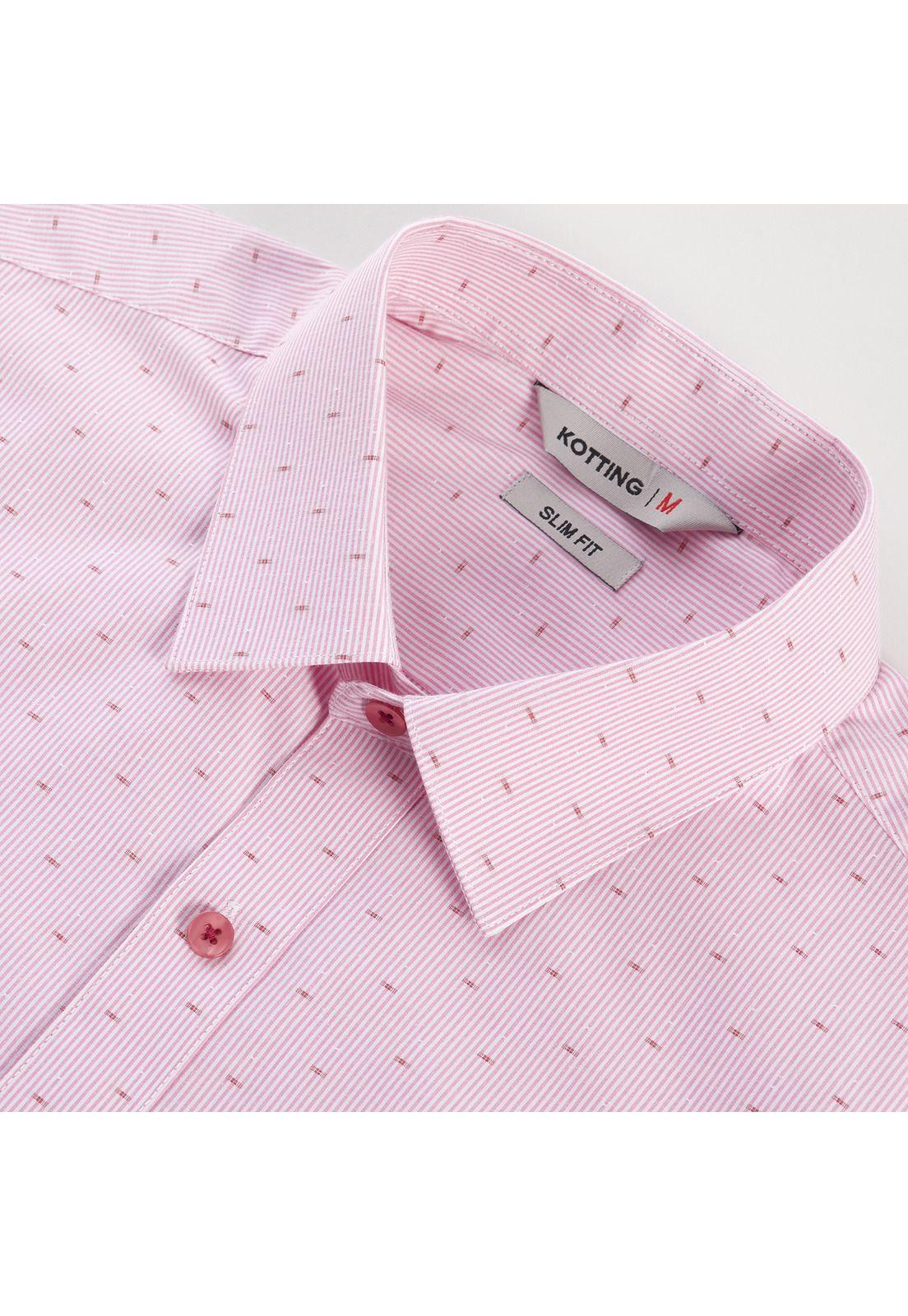 Camisa Manga Larga Dobby Slim Fit Cuello Semi Italiano Rosado-3
